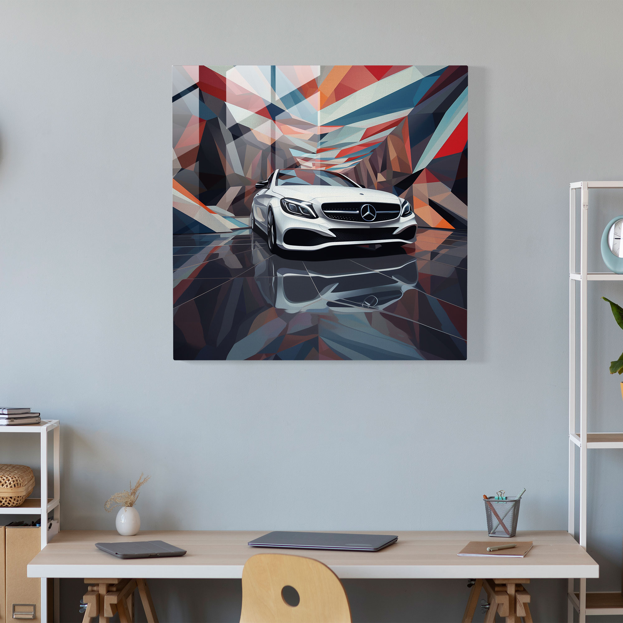 Geometric Mercedes Glass Print - Mercedes, Home Decoration, Sleek Lines, Glass Wall Art