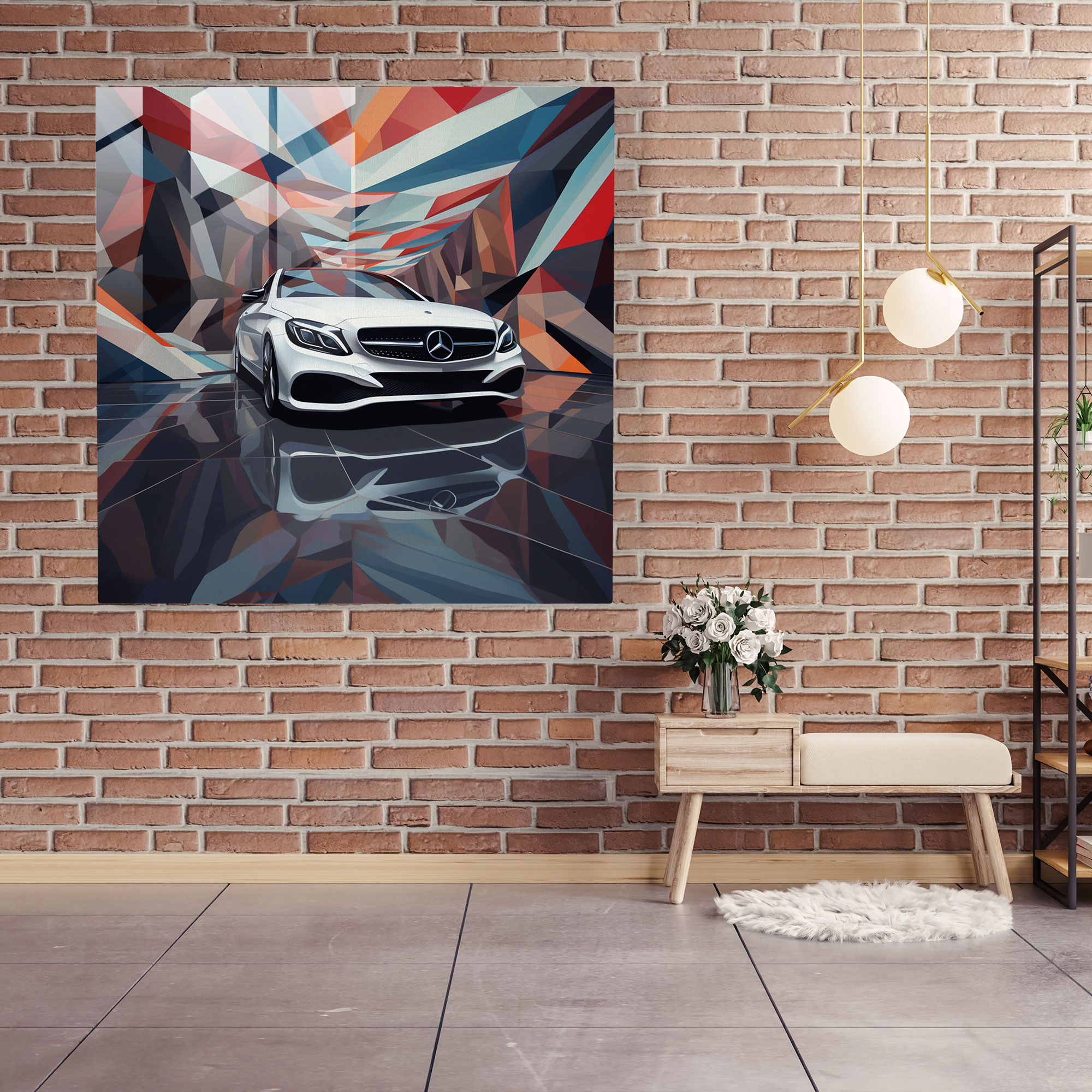 Geometric Mercedes Glass Print - Mercedes, Home Decoration, Sleek Lines, Glass Wall Art