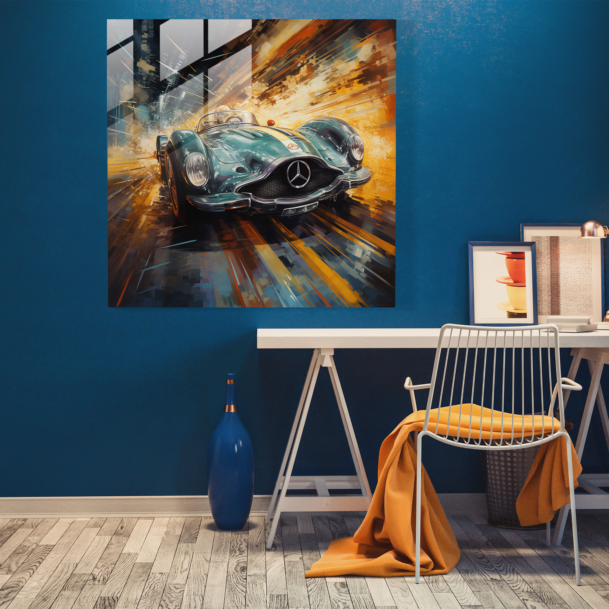 Mercedes Rennwagen Glasbild - Modernes Kunstwerk Klares Statement