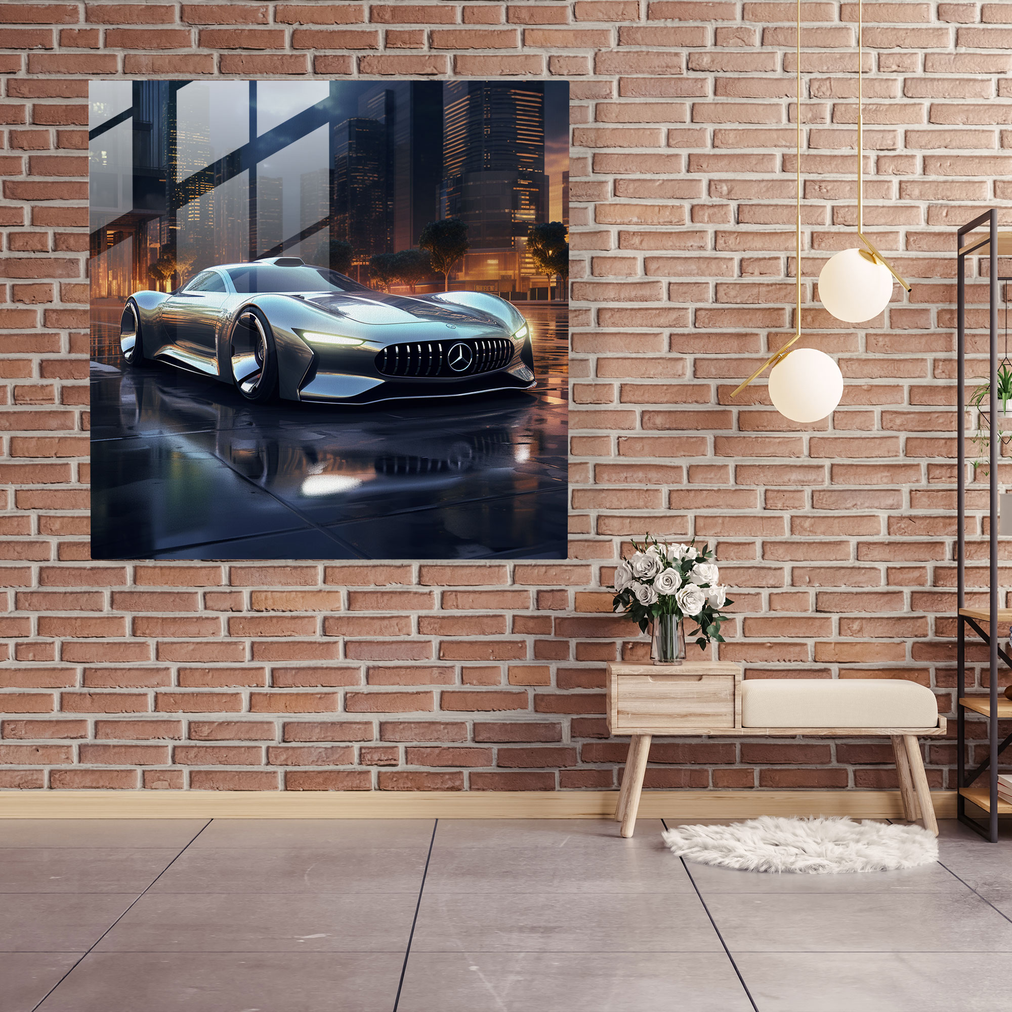 Zukunftsweisendes Mercedes Glasbild - Mercedes zeitgemäß Glasbild futuristisch