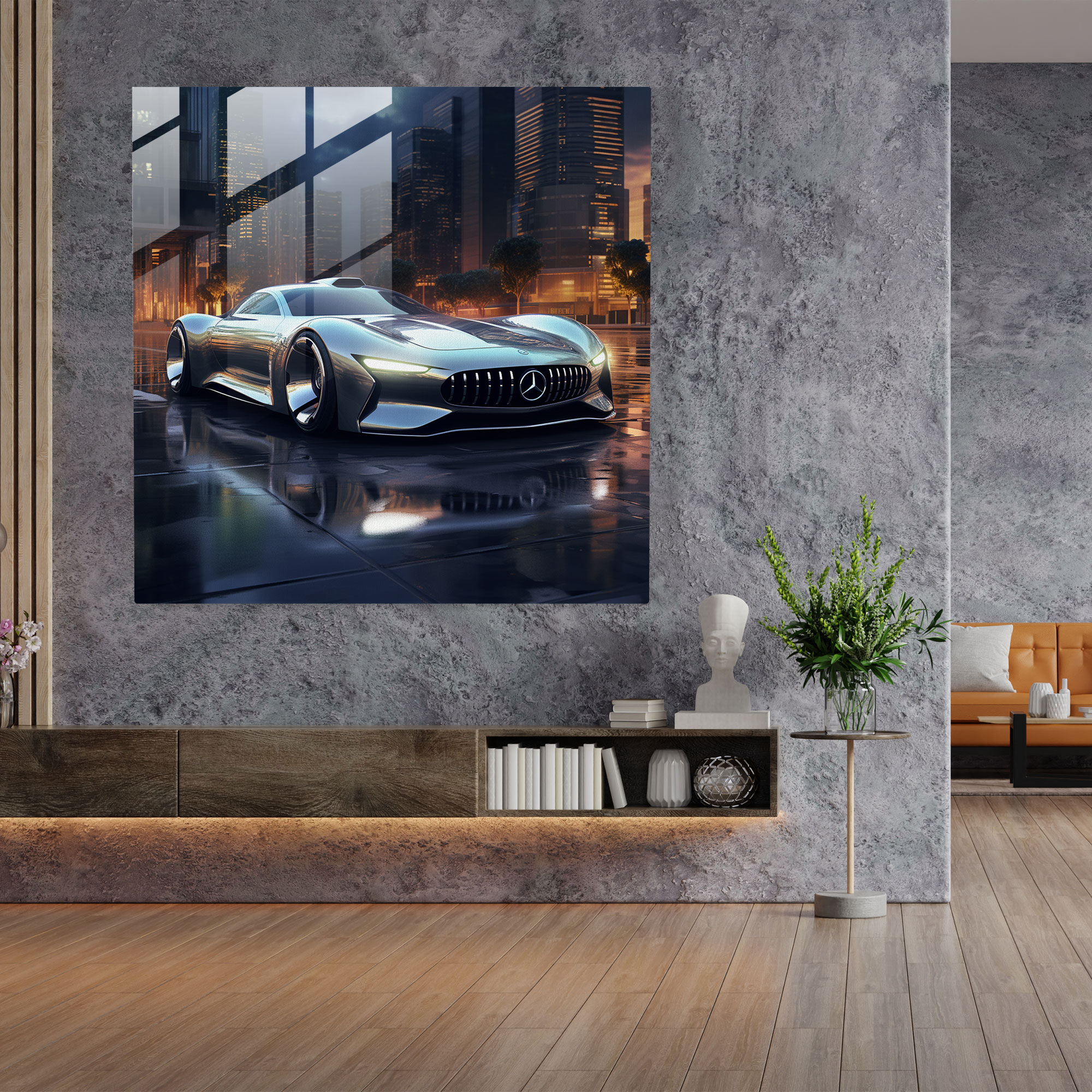 Zukunftsweisendes Mercedes Glasbild - Mercedes zeitgemäß Glasbild futuristisch