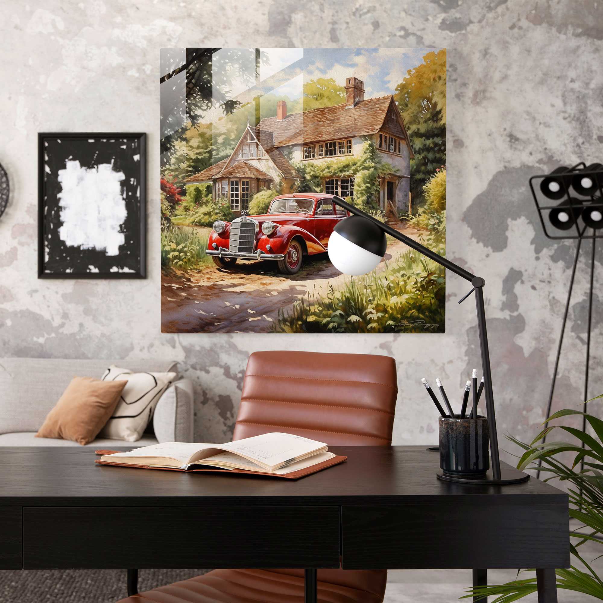 Mercedes Countryside Glass Print - Mercedes, Serene, Glass Art, Modern Art