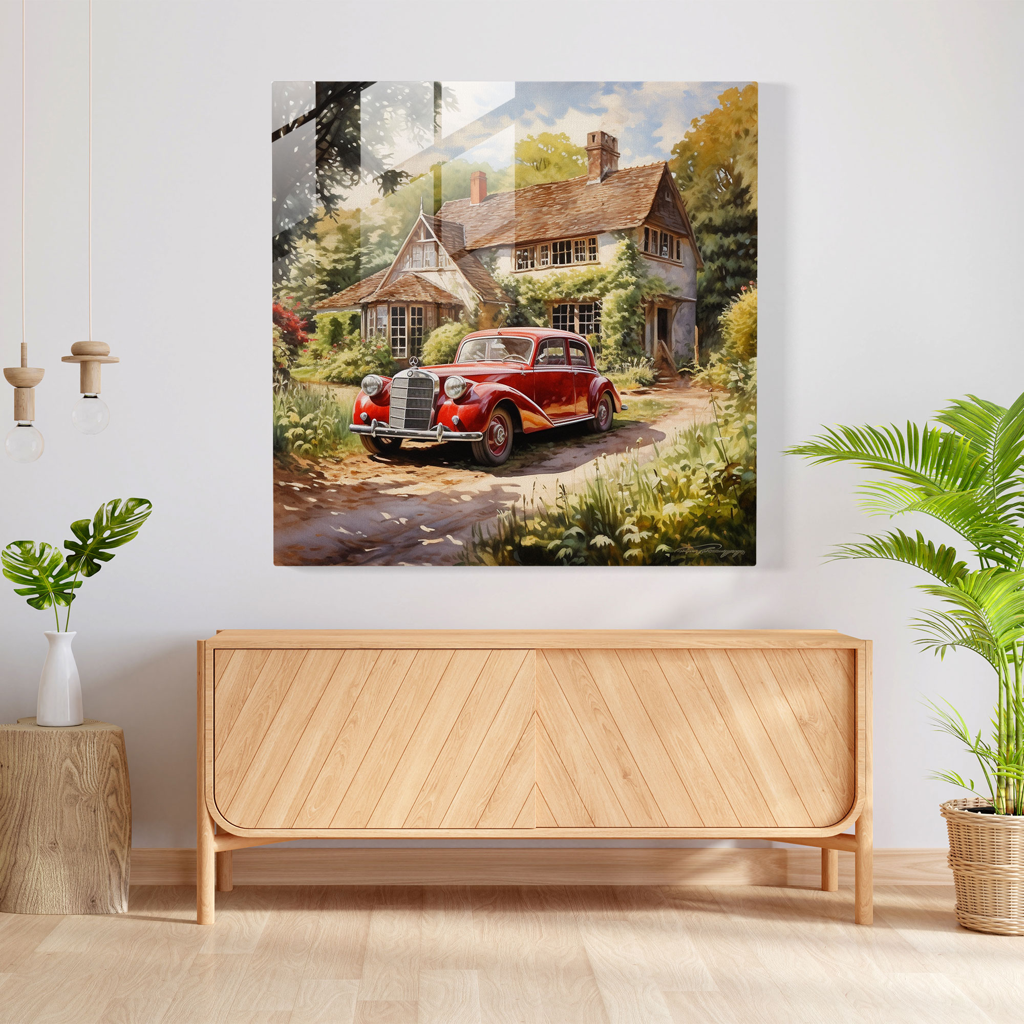 Mercedes Countryside Glass Print - Mercedes, Serene, Glass Art, Modern Art