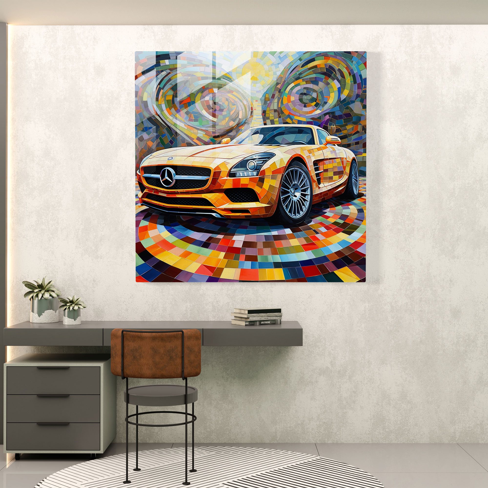 Mercedes Geometrisches Glasbild - Modernes Kunstwerk mit Formen