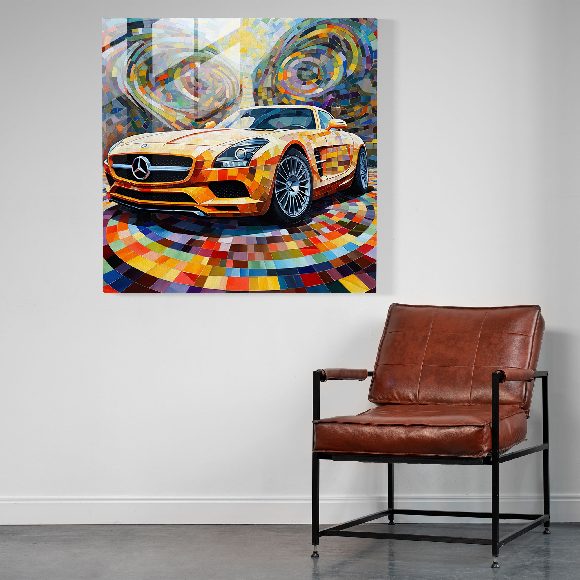 Mercedes Geometrisches Glasbild - Modernes Kunstwerk mit Formen