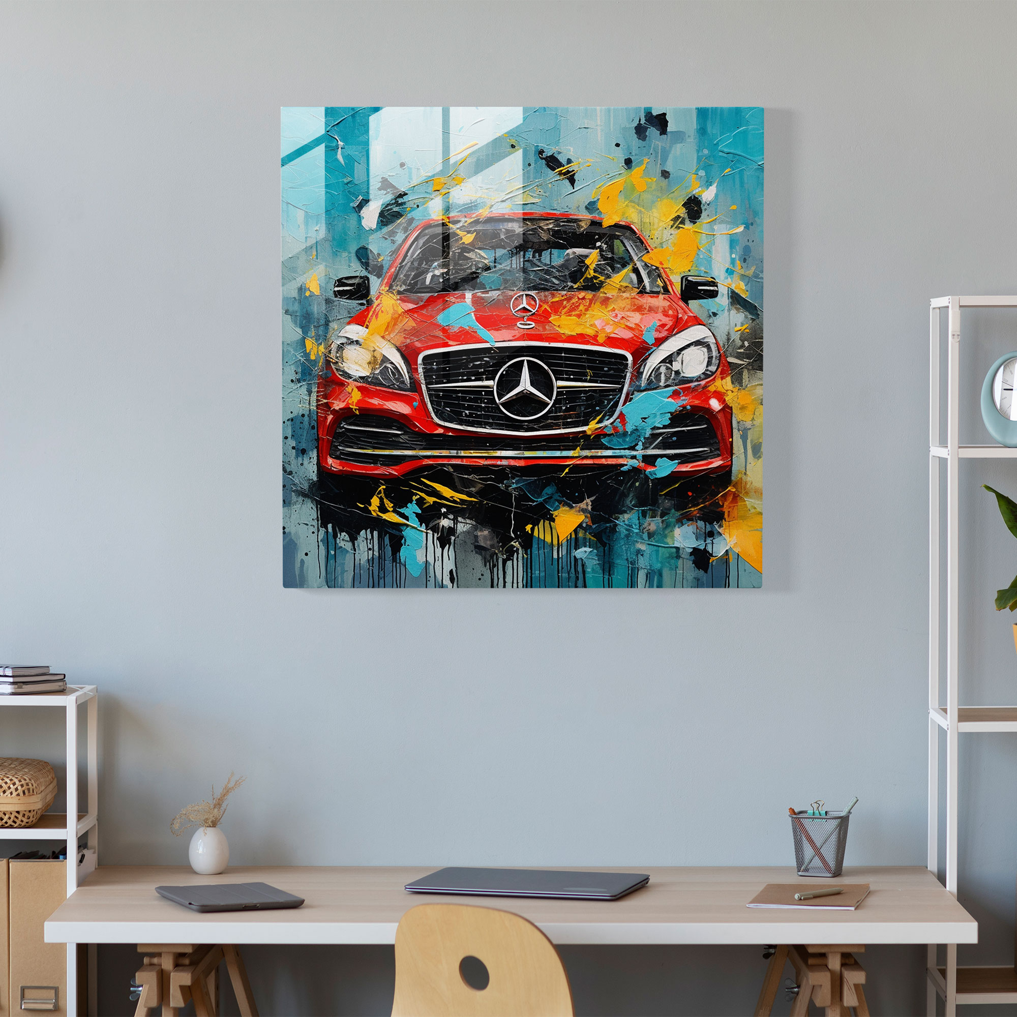 Mercedes Expressionist Glasbild - Mercedes Mixed Media Kunstwerk Mercedes Logo künstlerische Anziehungskraft