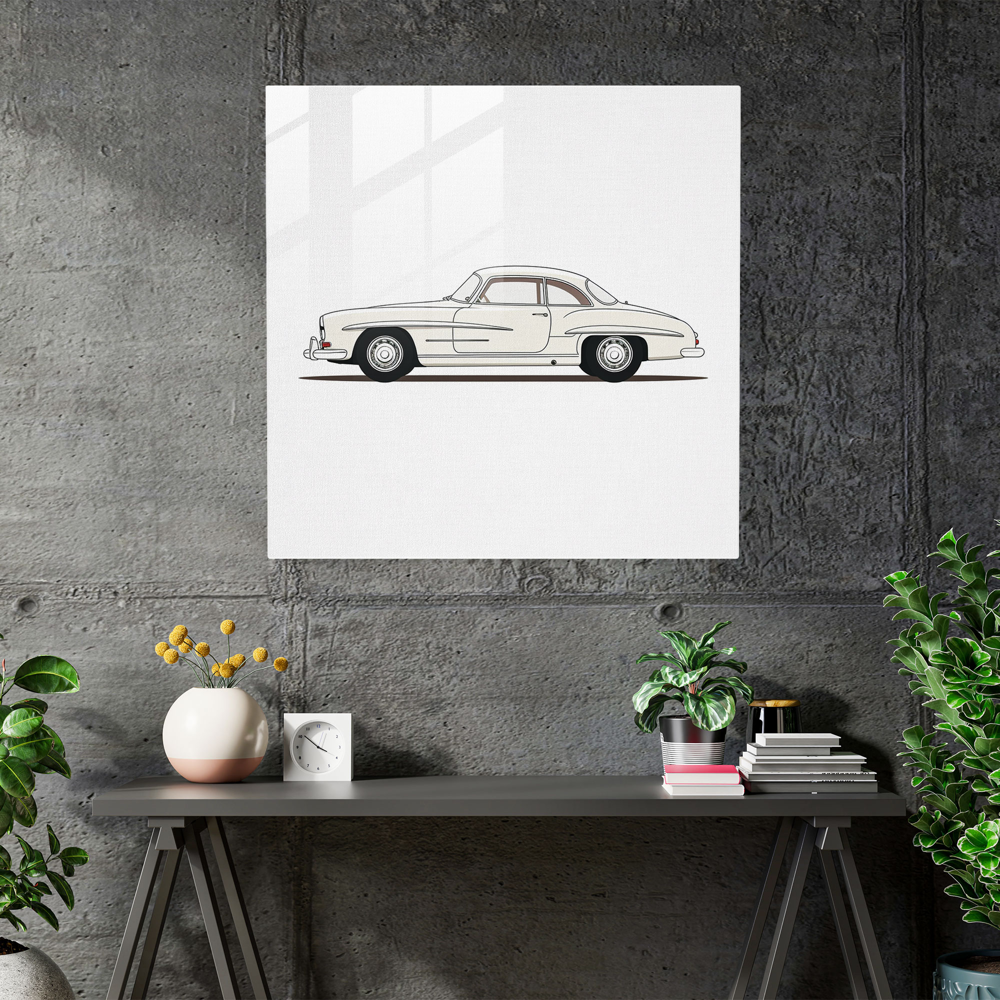 Mercedes Glass Print - Minimalist Single Line Drawing - Mercedes, Wall Decoration, Glass Print, Sleek Car