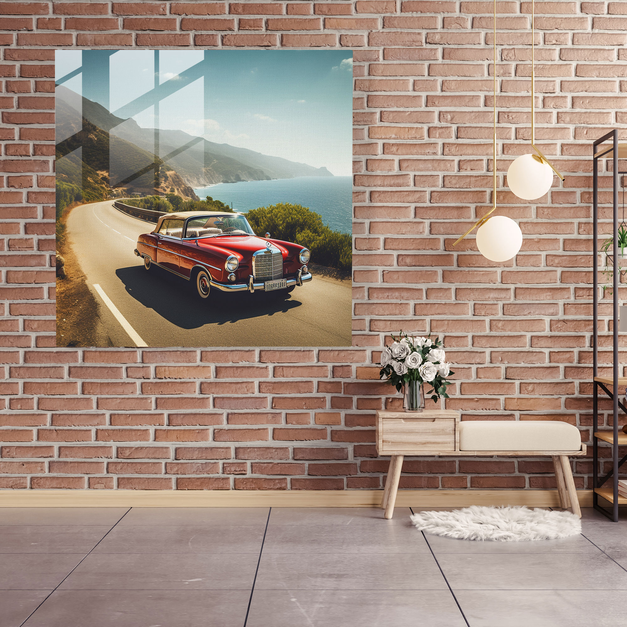 Mercedes Glasbild - Retro-inspiriertes Vintage-Auto - Wandkunst aus Glas Mercedes Glasbild