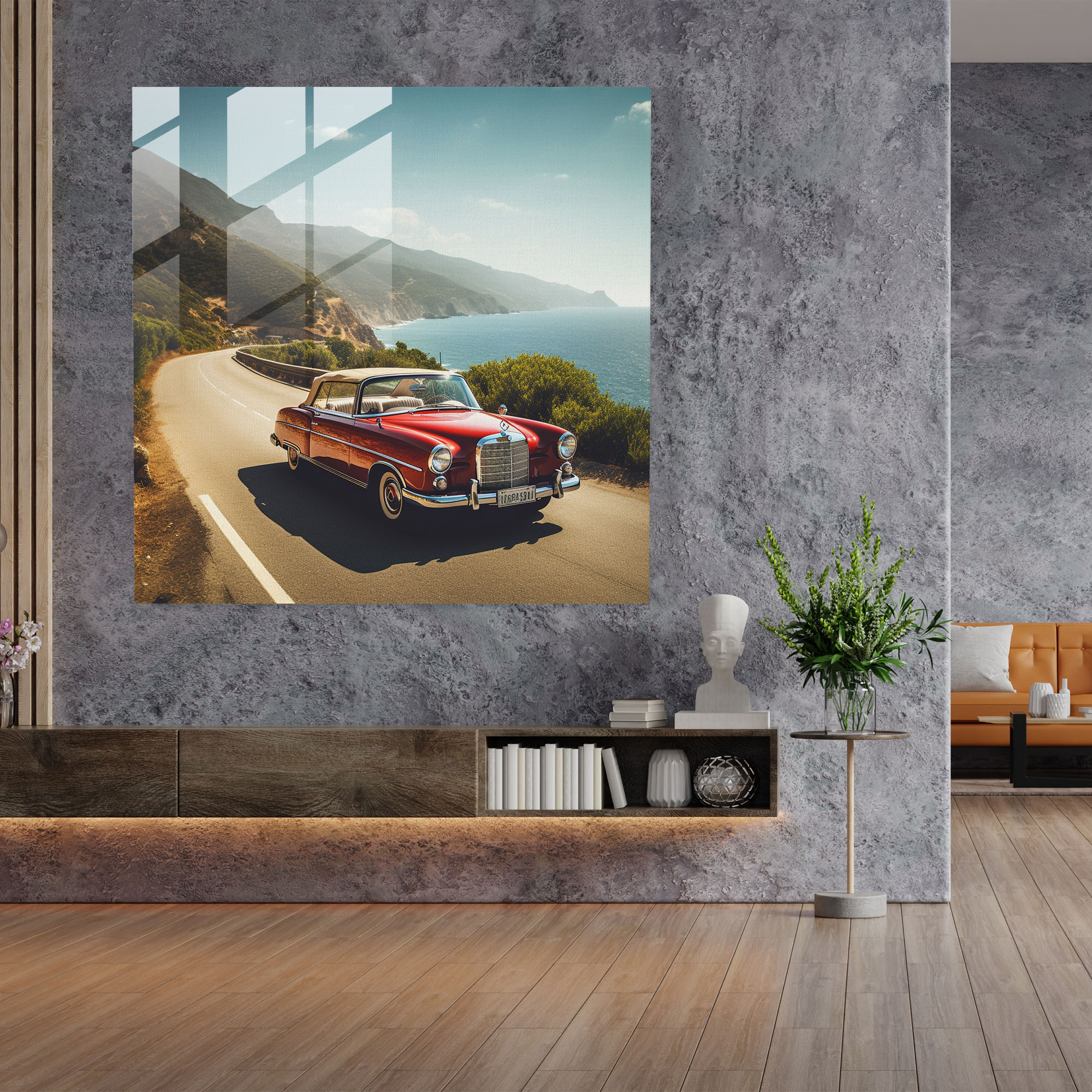 Mercedes Glasbild - Retro-inspiriertes Vintage-Auto - Wandkunst aus Glas Mercedes Glasbild