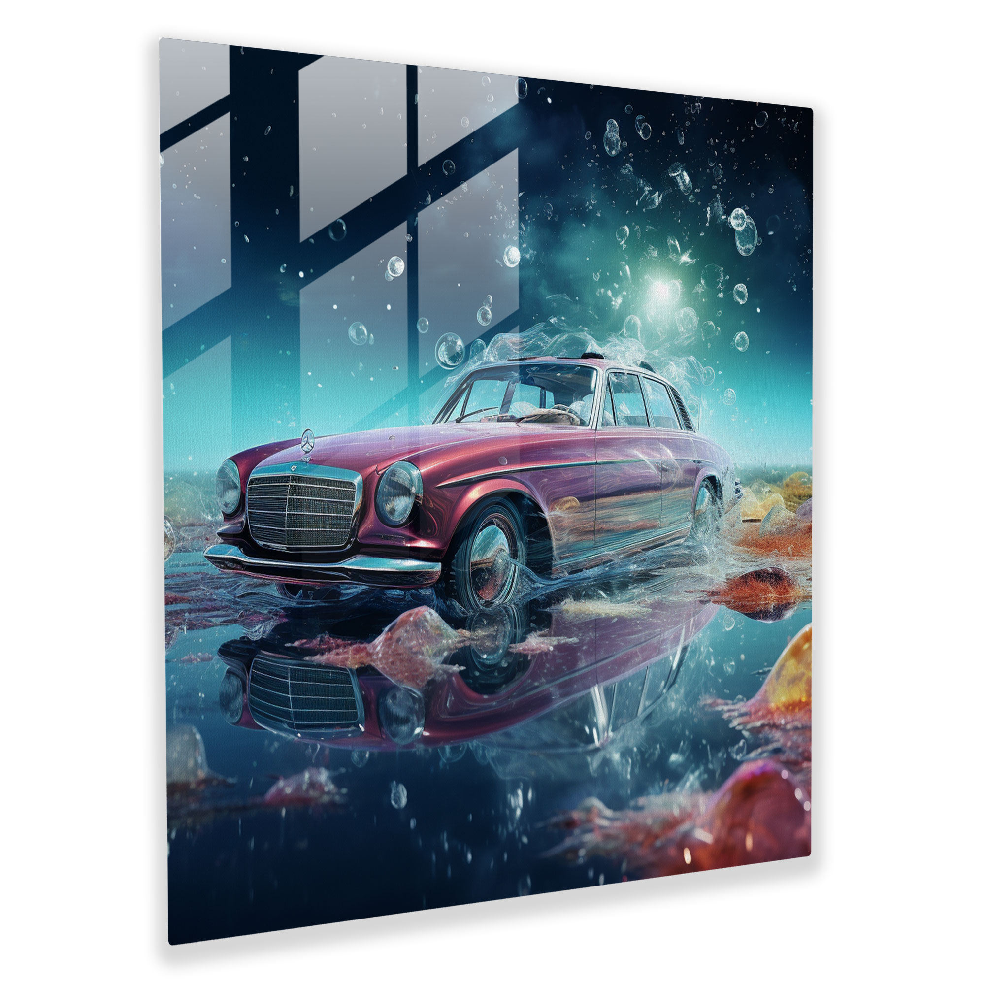 Mercedes Glasbild - Zukunftsweisendes Traumhaftes Universum - Mercedes Wanddekoration Moderne Kunst Traumhaftes Universum