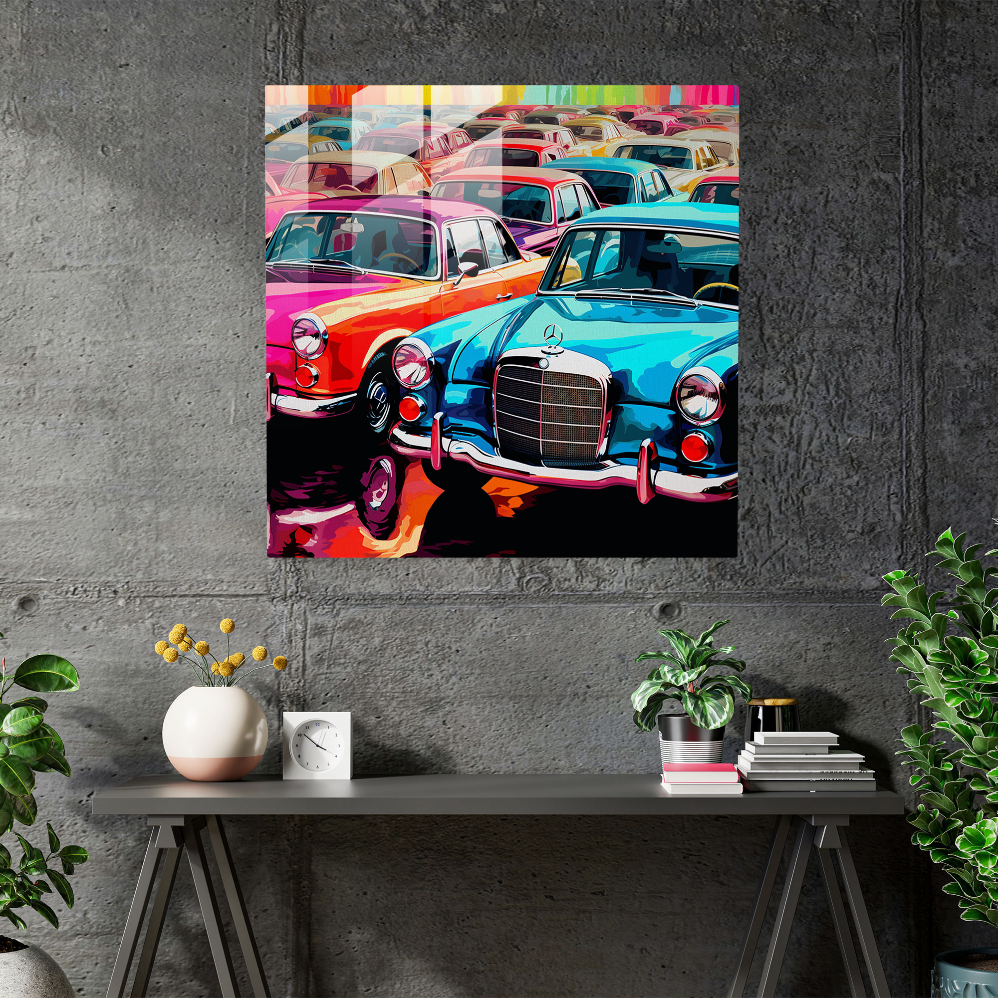 Mercedes Glass Print - Pop Art Silhouette Pattern - Mercedes, Pop Art, Modern Art, Home Decoration