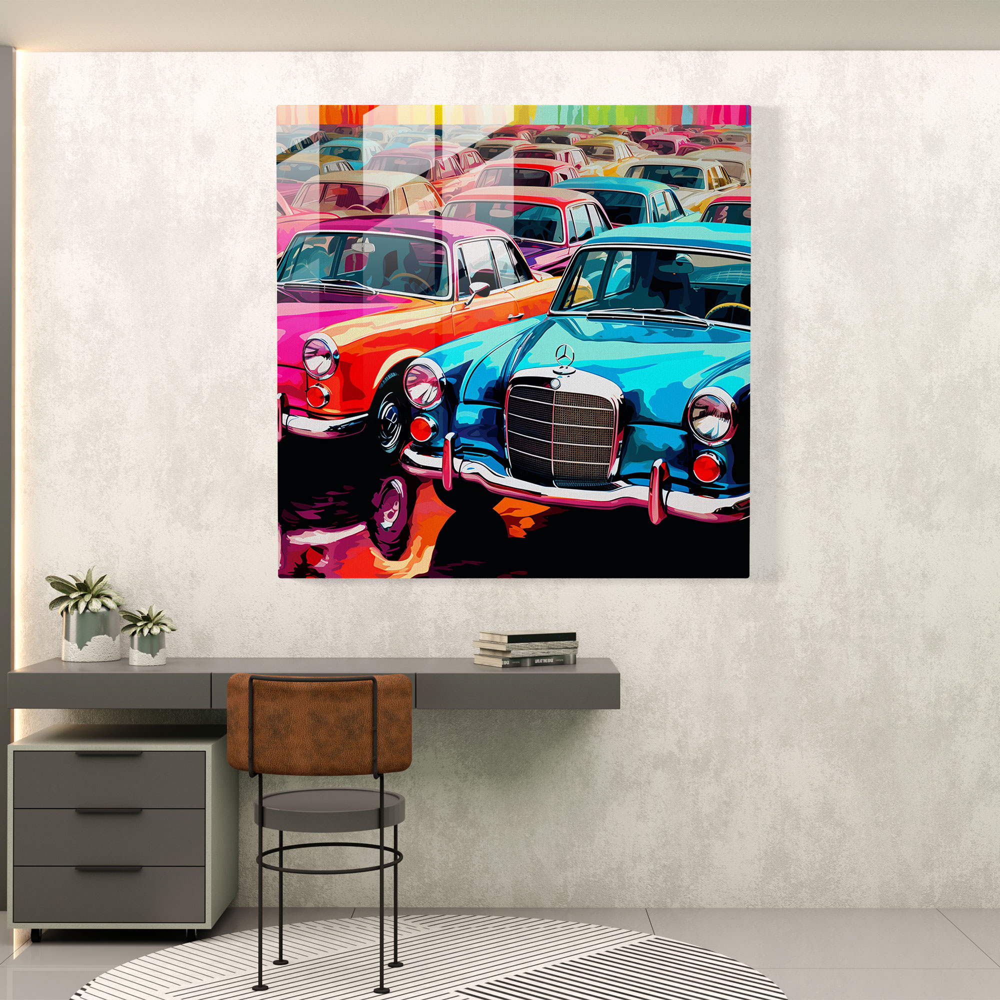 Mercedes Glass Print - Pop Art Silhouette Pattern - Mercedes, Pop Art, Modern Art, Home Decoration