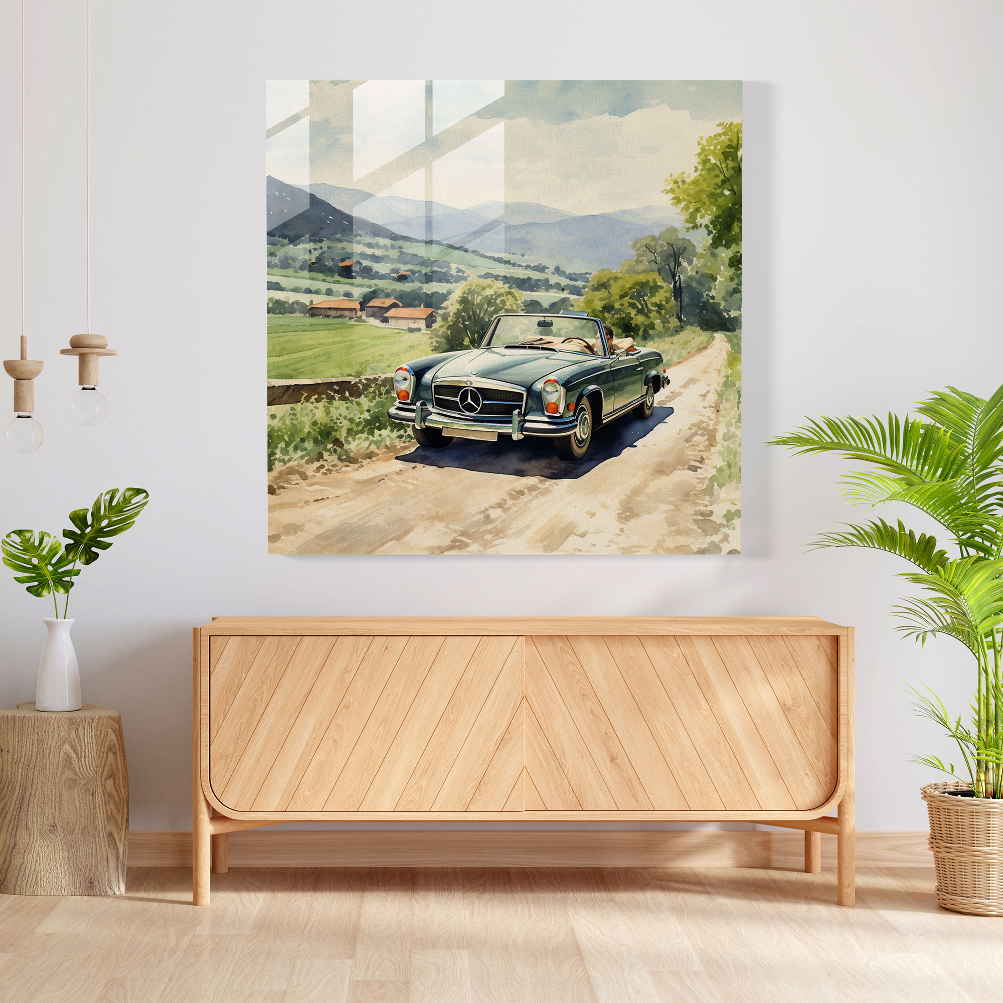 Mercedes Aquarell Glasbild - Mercedes Home Dekoration Glasbild Landschaftliches Landidyll