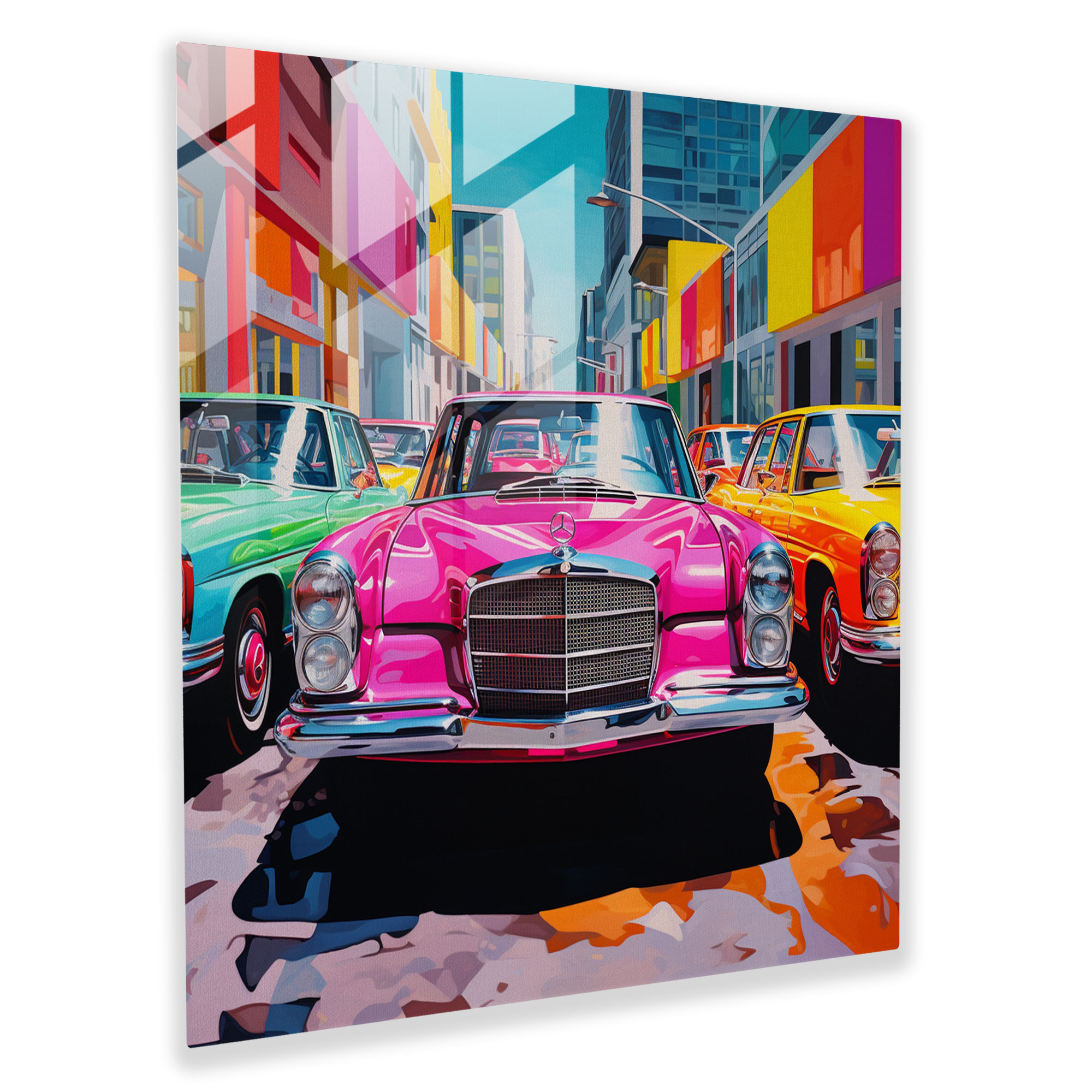 Mercedes Pop Art Glasbild - Zeitgemäße Pop Art für Zuhause Mercedes