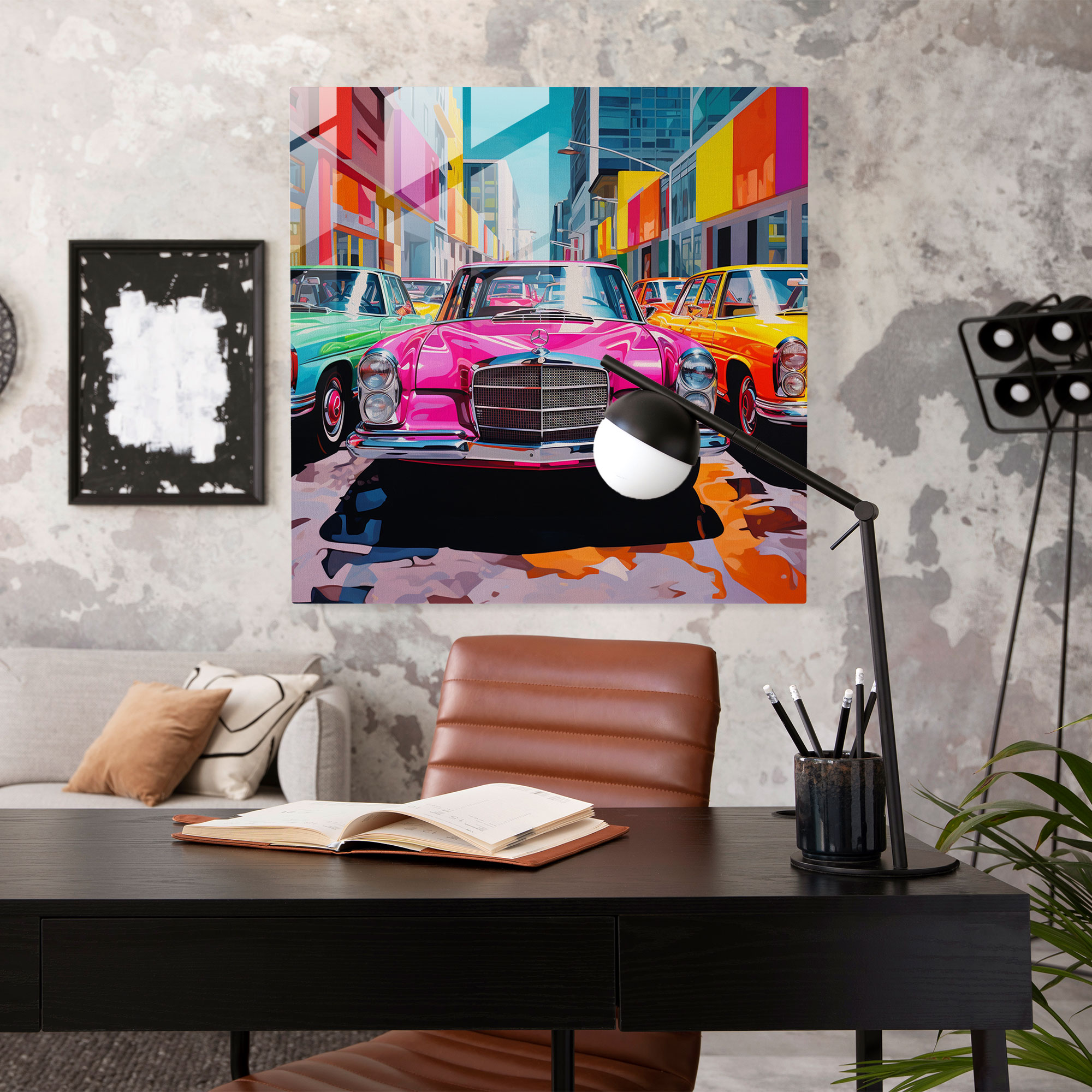 Mercedes Pop Art Glasbild - Zeitgemäße Pop Art für Zuhause Mercedes
