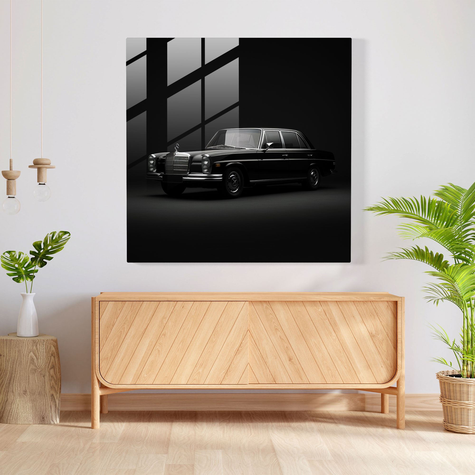 Minimalistic Mercedes Glass Print - Mercedes, Glass Print, Modern Art, Luxurious Sedan