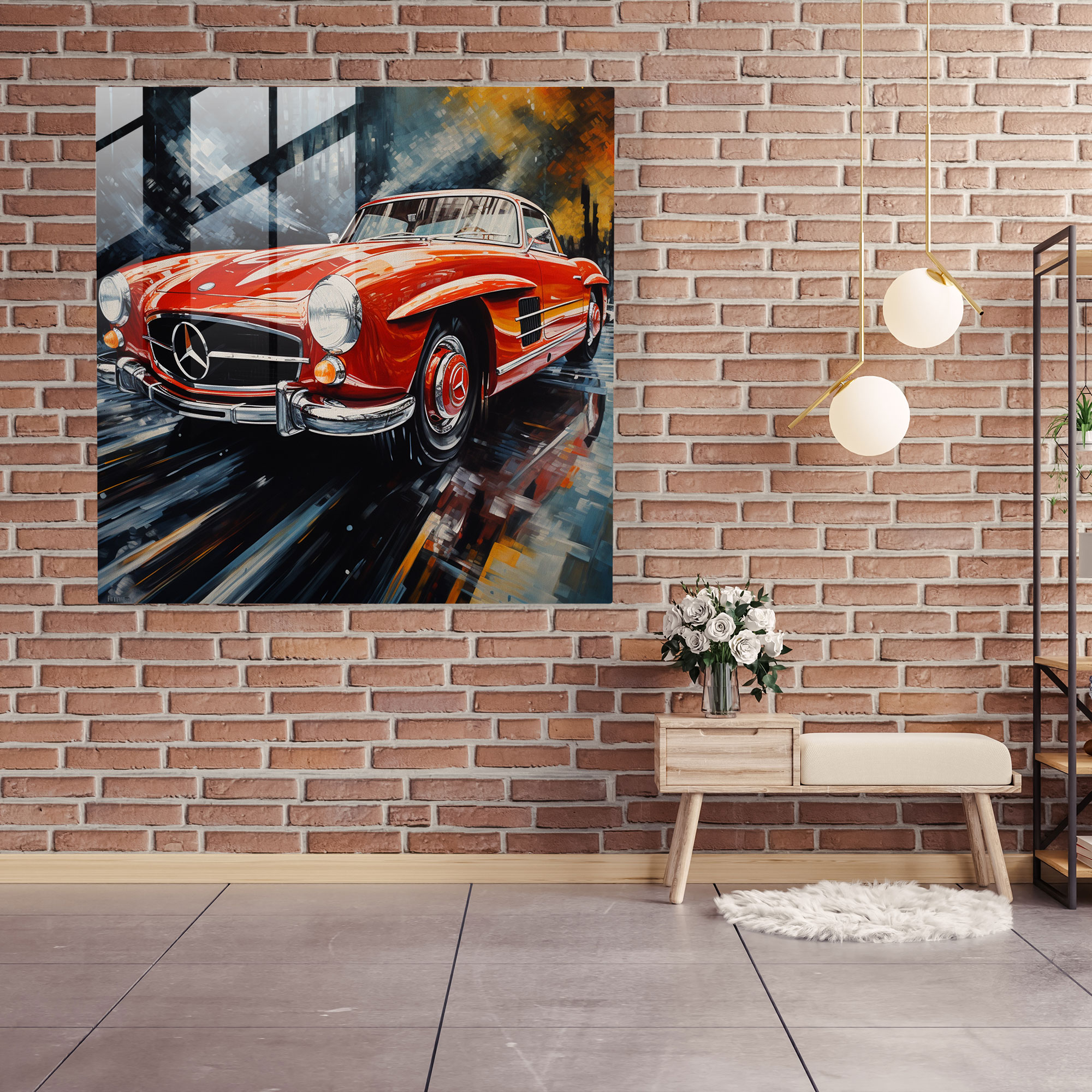Realistic Mercedes Glass Print - Mercedes, Modern Art, Wall Decoration, Dynamic Pose