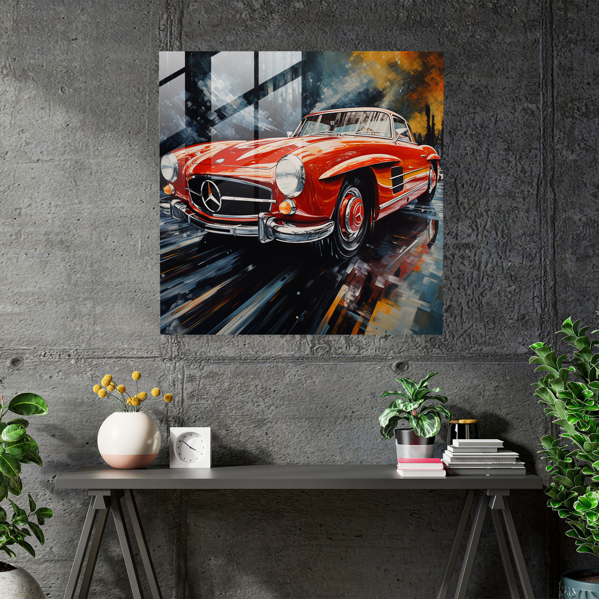 Realistic Mercedes Glass Print - Mercedes, Modern Art, Wall Decoration, Dynamic Pose
