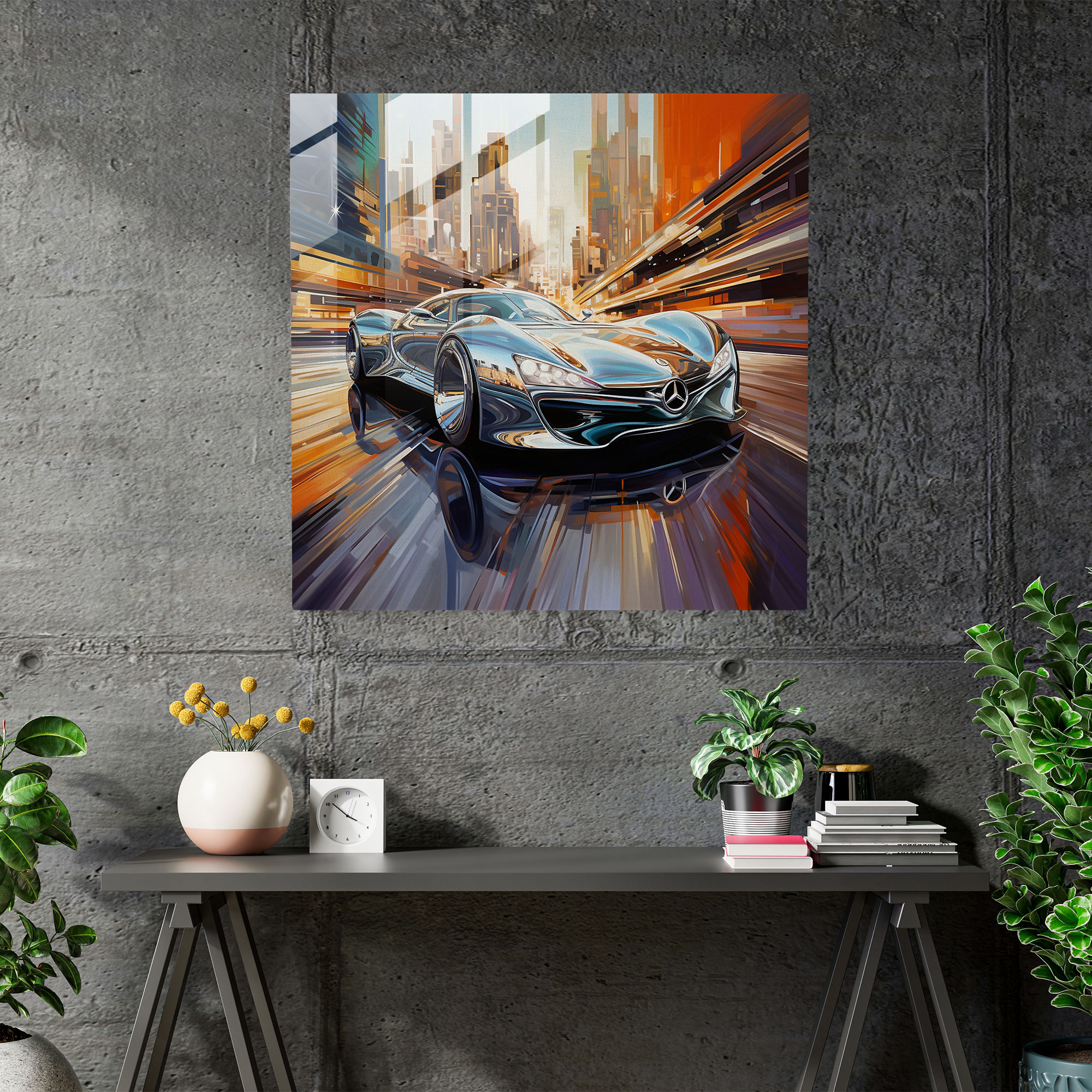 Mercedes Silver Speed - Glass Wall Art - Mercedes, Abstract Acrylic Painting, Glass Art, Home Decoration