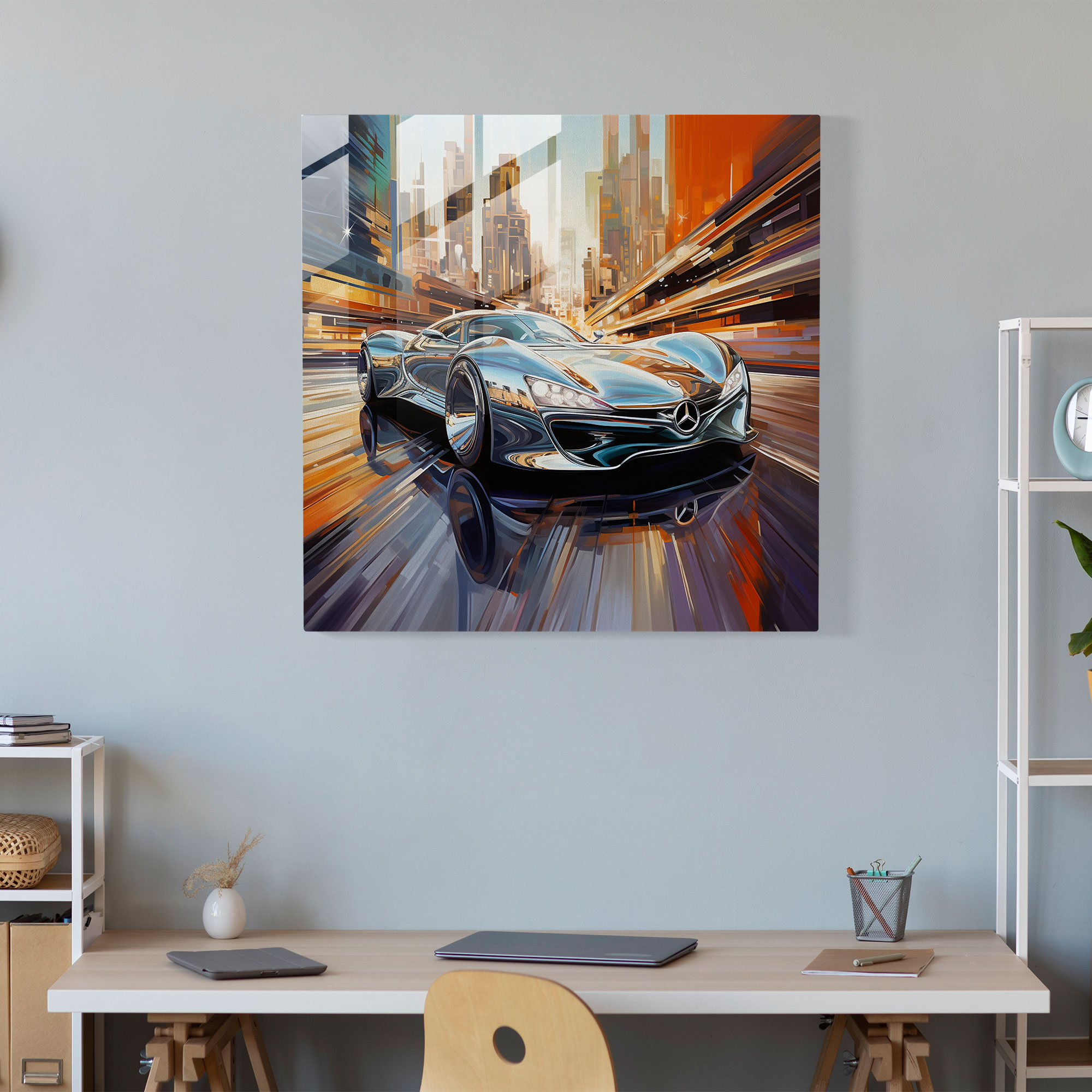 Mercedes Silver Speed - Glass Wall Art - Mercedes, Abstract Acrylic Painting, Glass Art, Home Decoration