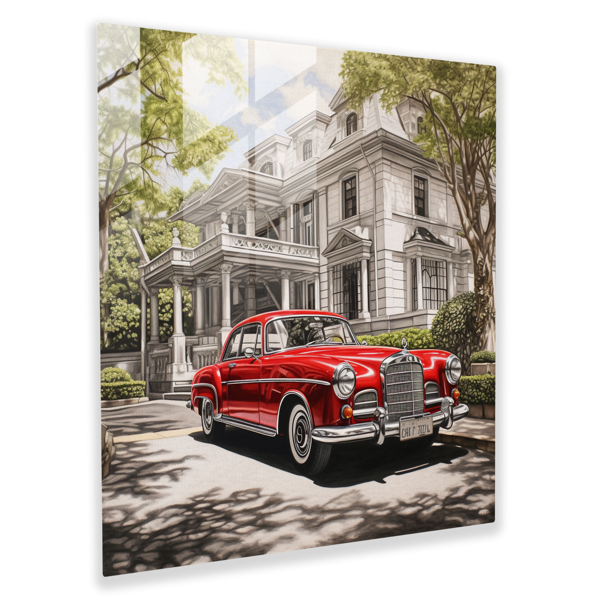 Mercedes Mansion - Glass Wall Art - Mercedes, Wall Decoration, Classic Red, Glass Art