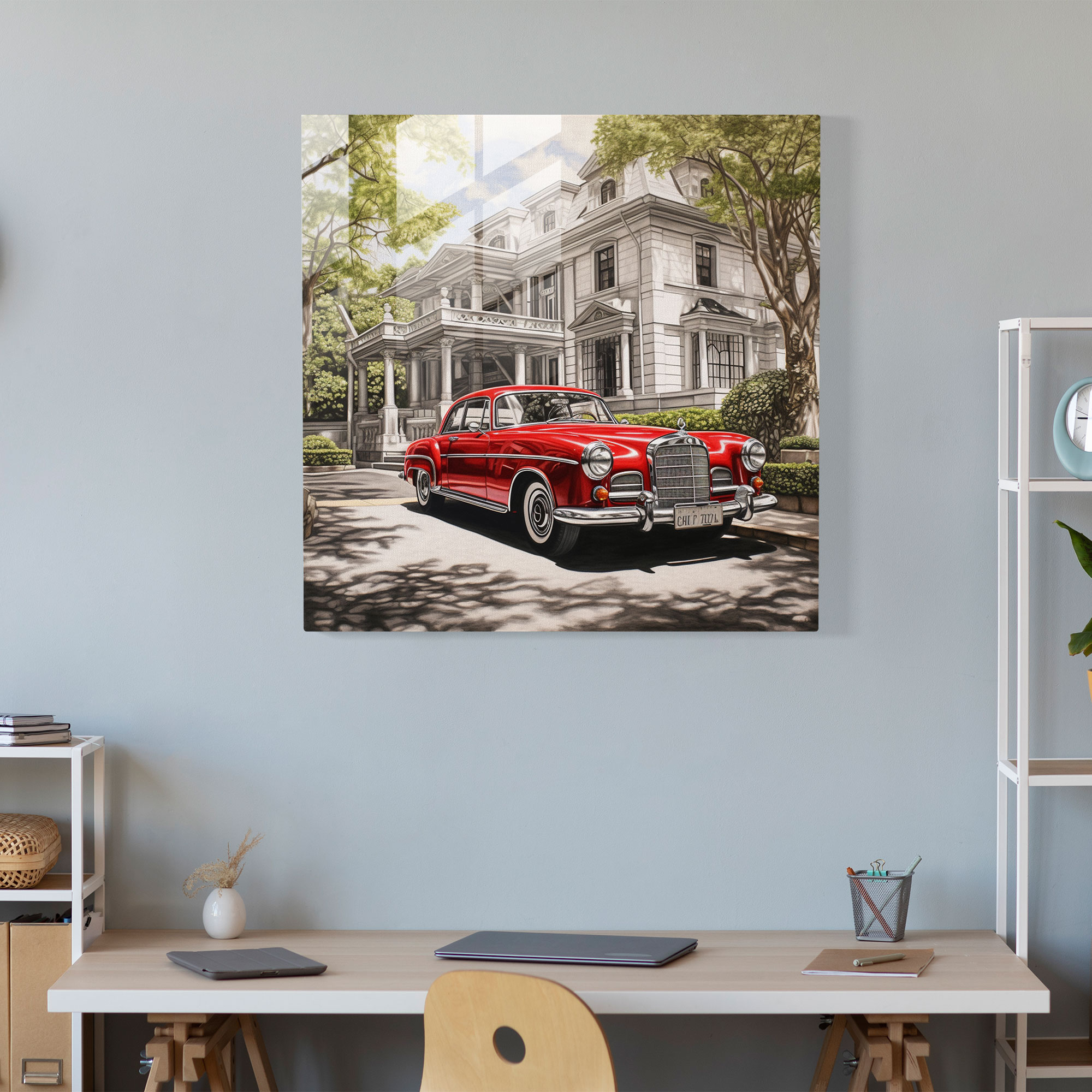 Mercedes Mansion - Glass Wall Art - Mercedes, Wall Decoration, Classic Red, Glass Art