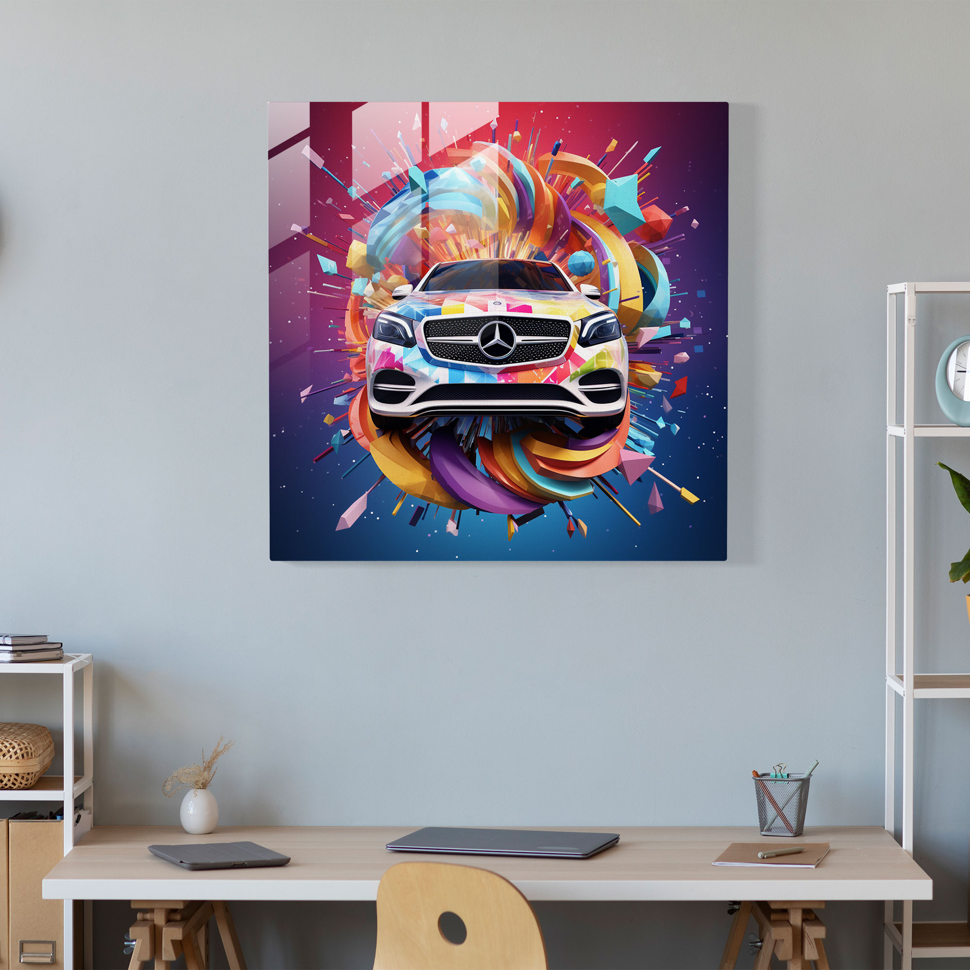Mercedes Burst - Glass Wall Art - Mercedes, Vibrant Logo, Wall Decoration, Home Decoration