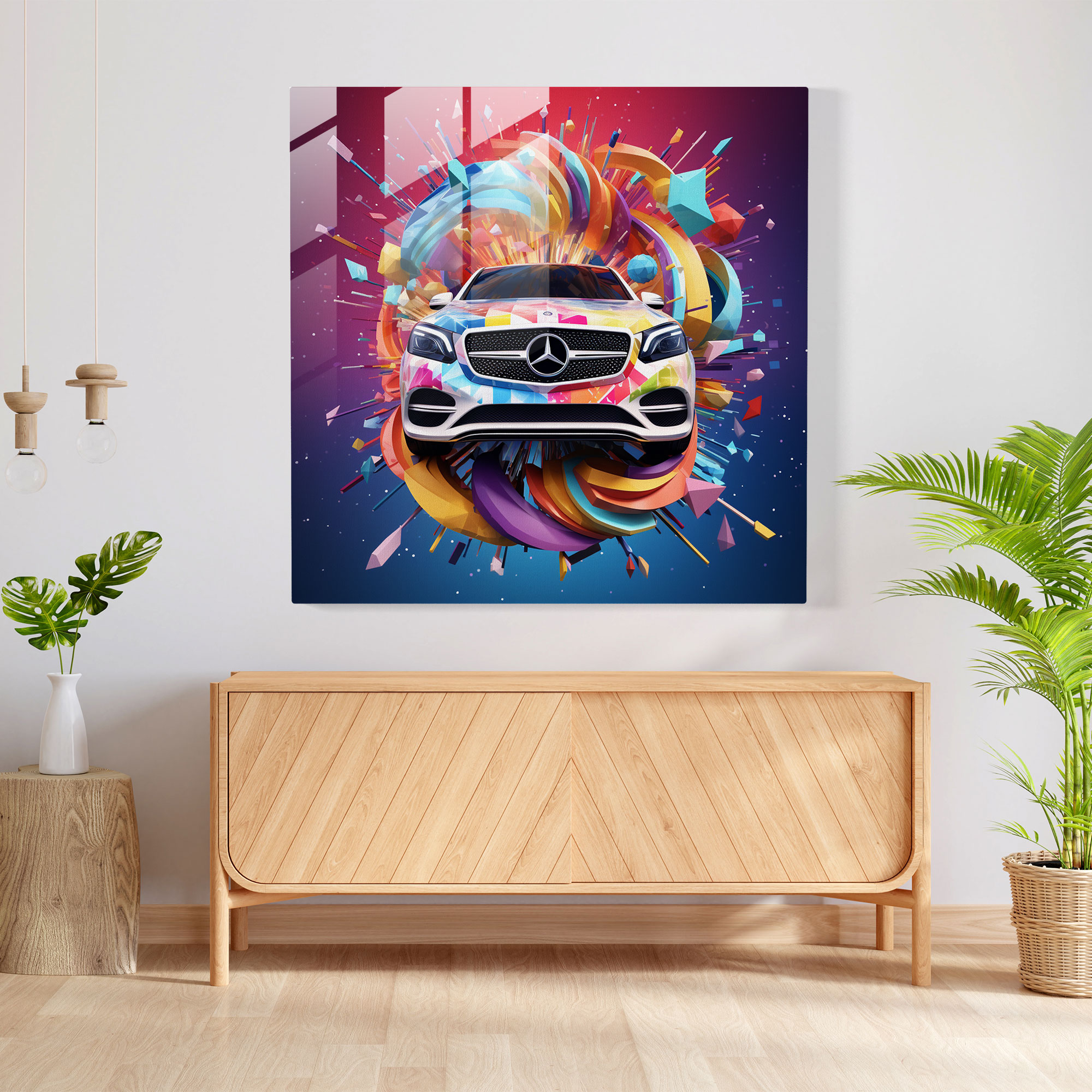 Mercedes Burst - Glass Wall Art - Mercedes, Vibrant Logo, Wall Decoration, Home Decoration