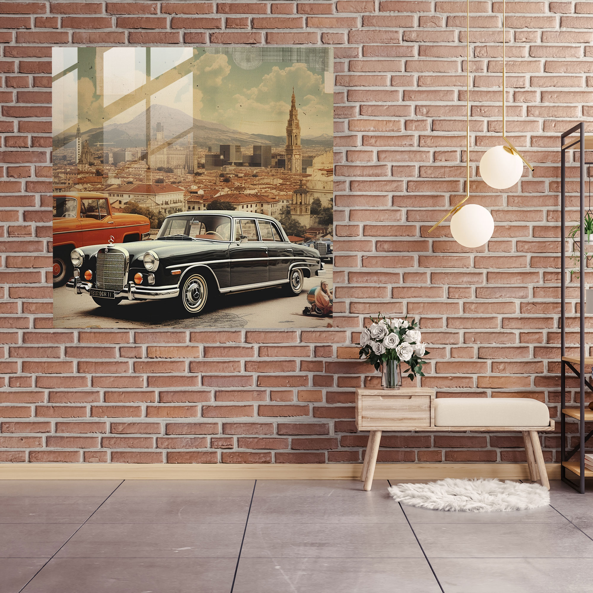 Vintage Ad Collage - Glass Wall Art - Mercedes, Wall Decoration, Glass Print, Mercedes
