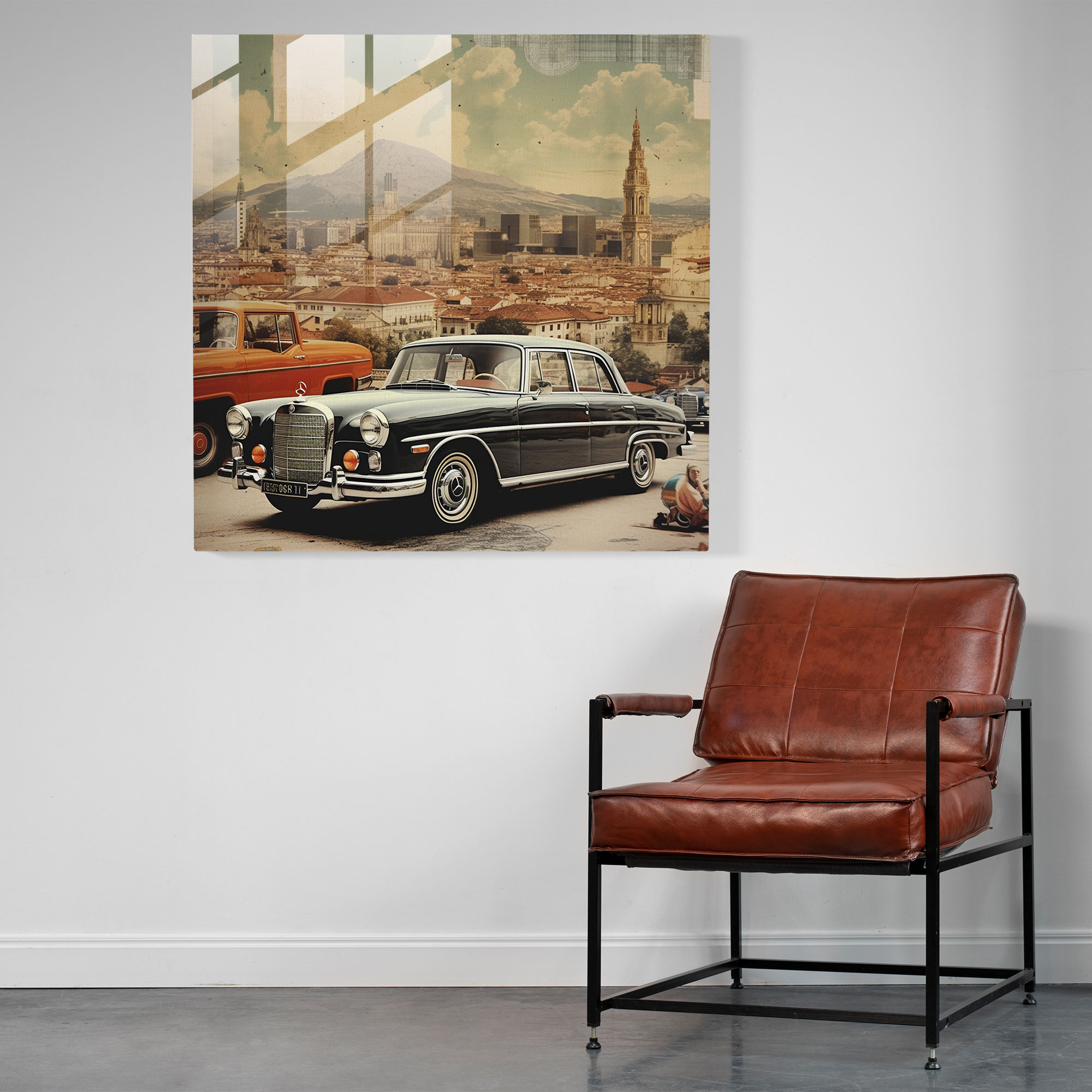 Vintage Ad Collage - Glass Wall Art - Mercedes, Wall Decoration, Glass Print, Mercedes