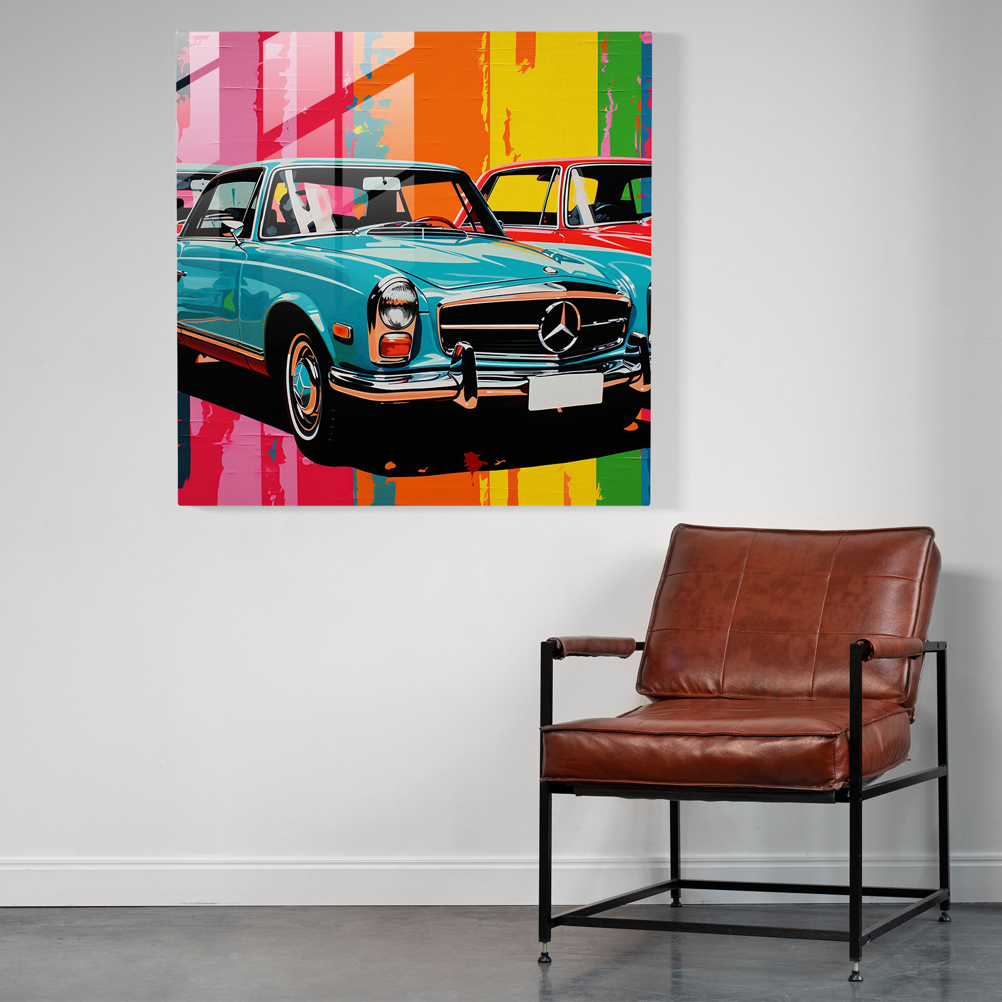 Pop Art Wheels - Glass Wall Art - Mercedes, Glass Art, Pop Art Inspired Print, Vibrant Collage