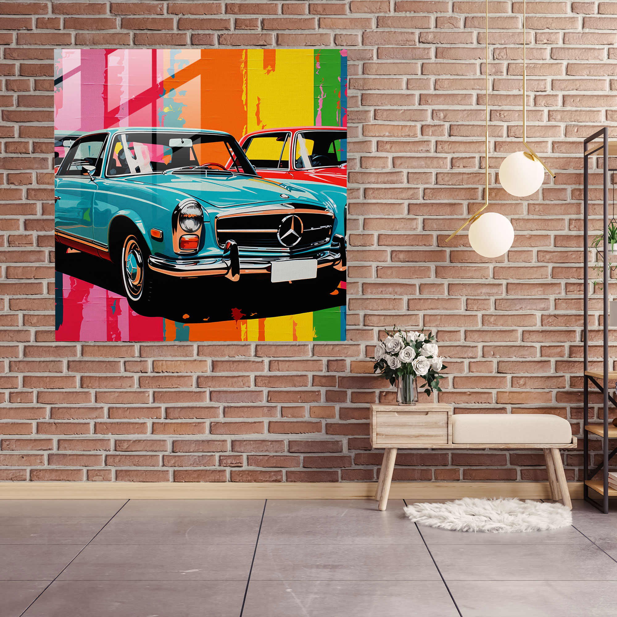 Pop Art Wheels - Glass Wall Art - Mercedes, Glass Art, Pop Art Inspired Print, Vibrant Collage