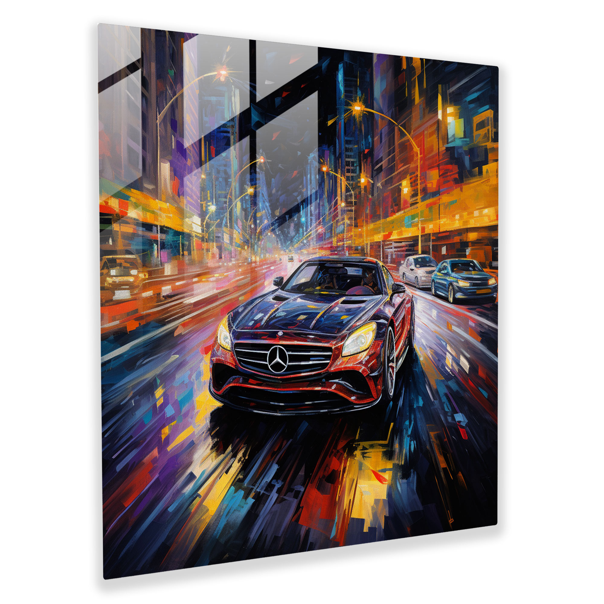 Mercedes Glass Print: Modern Abstract Cityscape - Mercedes, Home Decoration, Wall Decoration, Glass Print