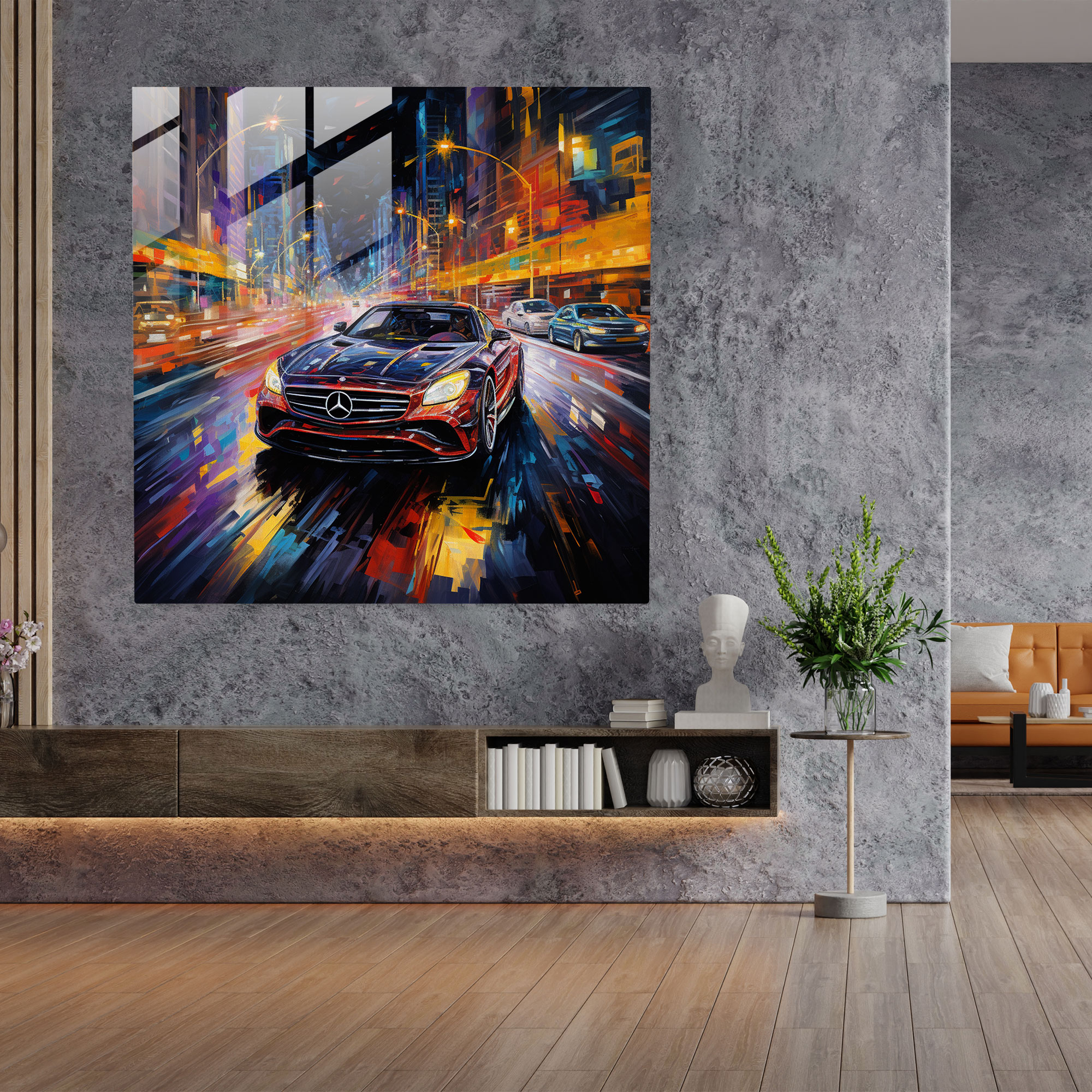 Mercedes Glass Print: Modern Abstract Cityscape - Mercedes, Home Decoration, Wall Decoration, Glass Print