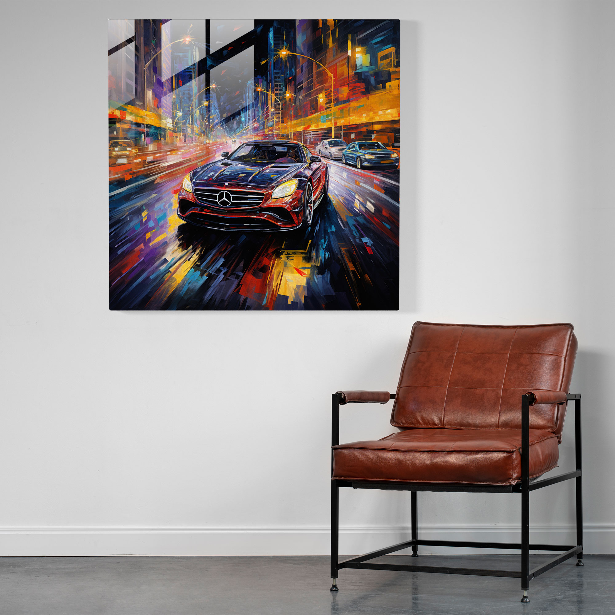 Mercedes Glass Print: Modern Abstract Cityscape - Mercedes, Home Decoration, Wall Decoration, Glass Print