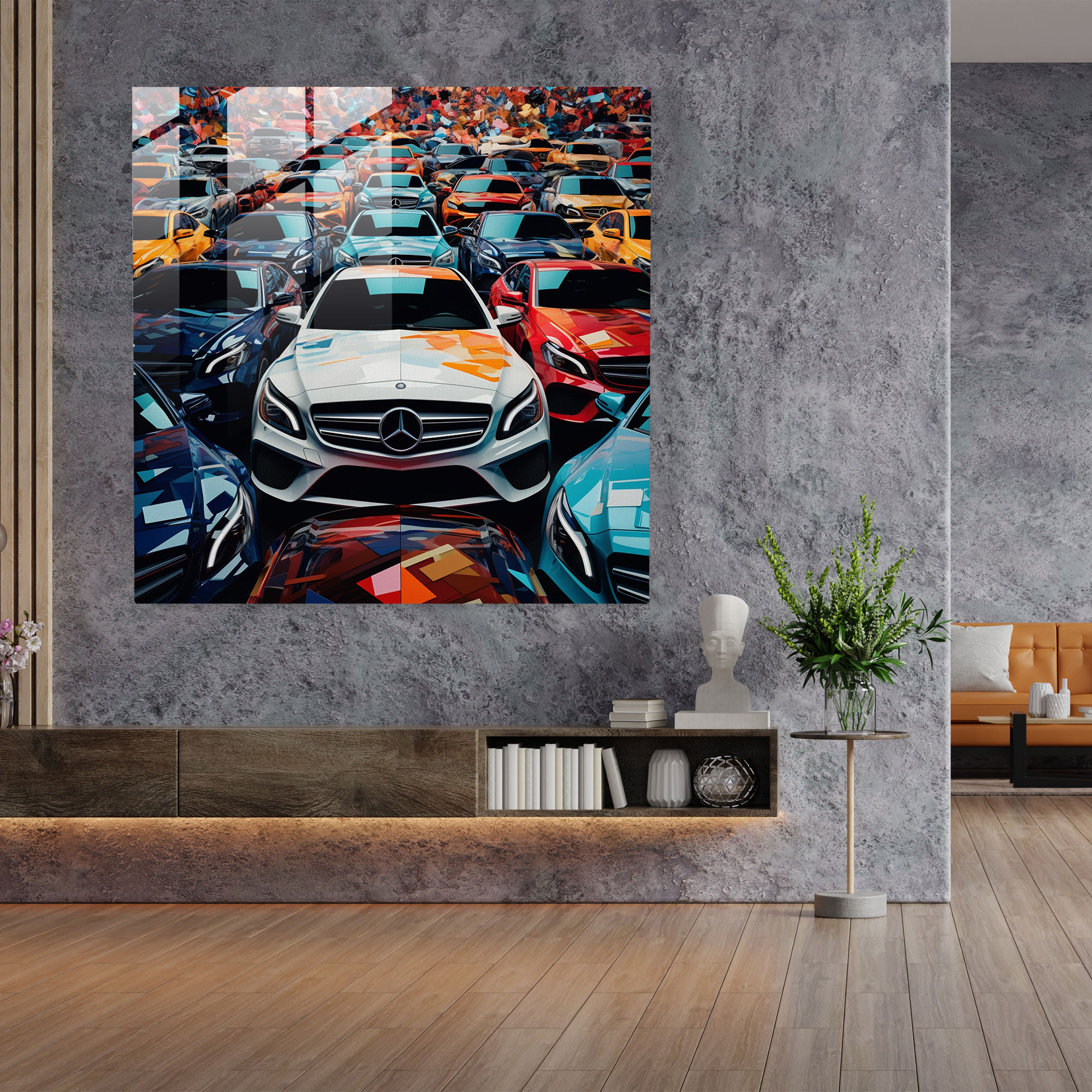 Mercedes Glass Print: Digital Collage Montage - Mercedes, Glass Print, Glass Art, Home Decoration