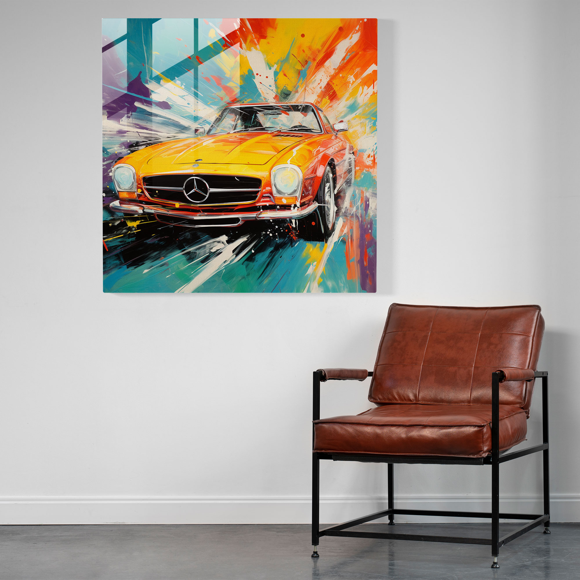 Mercedes Glass Print: Abstract Expressionist Energy - Mercedes, Abstract Expressionist Painting, Energy, Vibrant Colors