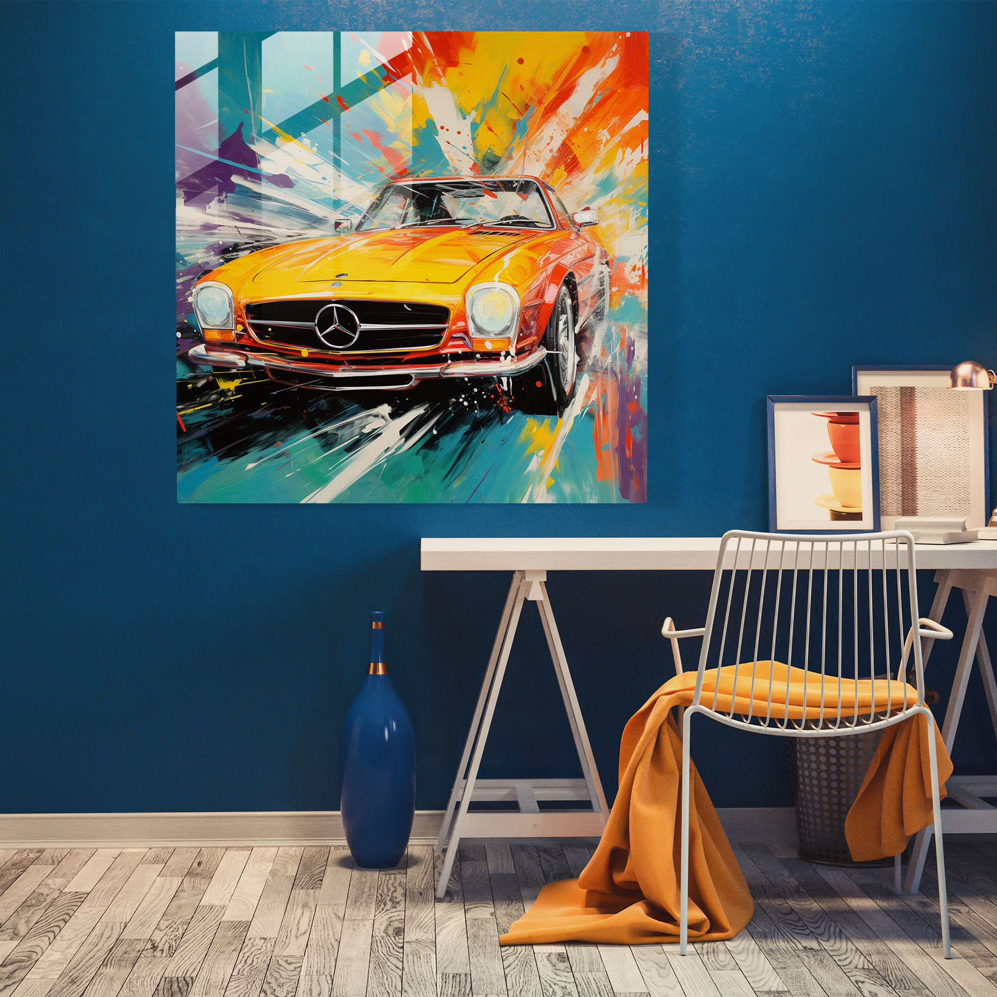 Mercedes Glass Print: Abstract Expressionist Energy - Mercedes, Abstract Expressionist Painting, Energy, Vibrant Colors