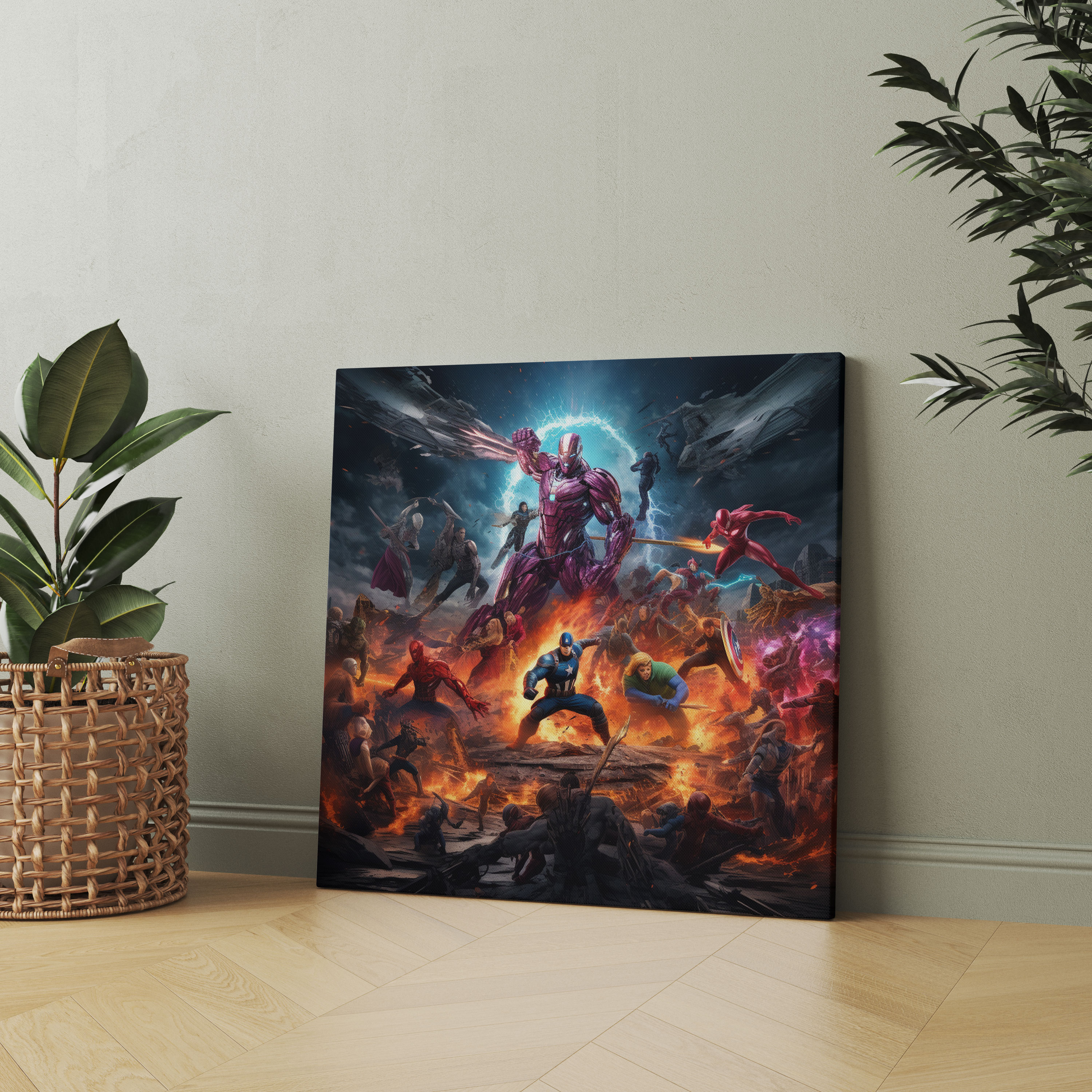 Marvel Duvardaki Dekorasyon - Epik Savaş Sahnesi - Marvel Evreni Dijital İllüstrasyon Güç