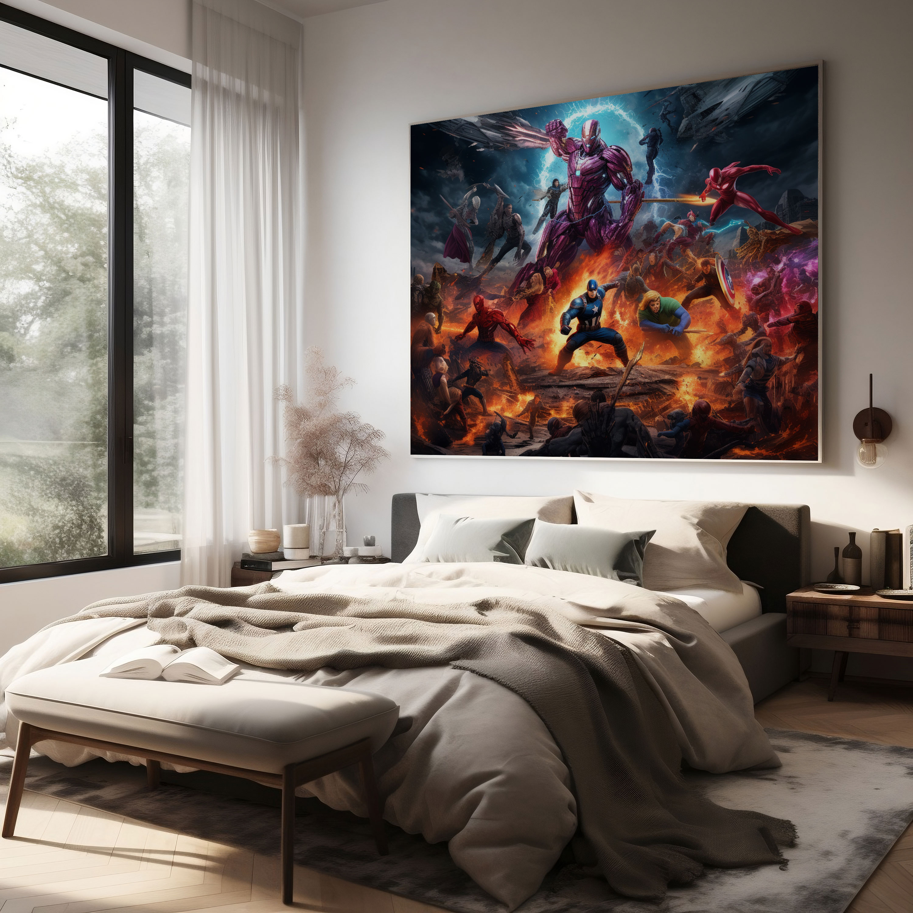 Marvel Duvardaki Dekorasyon - Epik Savaş Sahnesi - Marvel Evreni Dijital İllüstrasyon Güç