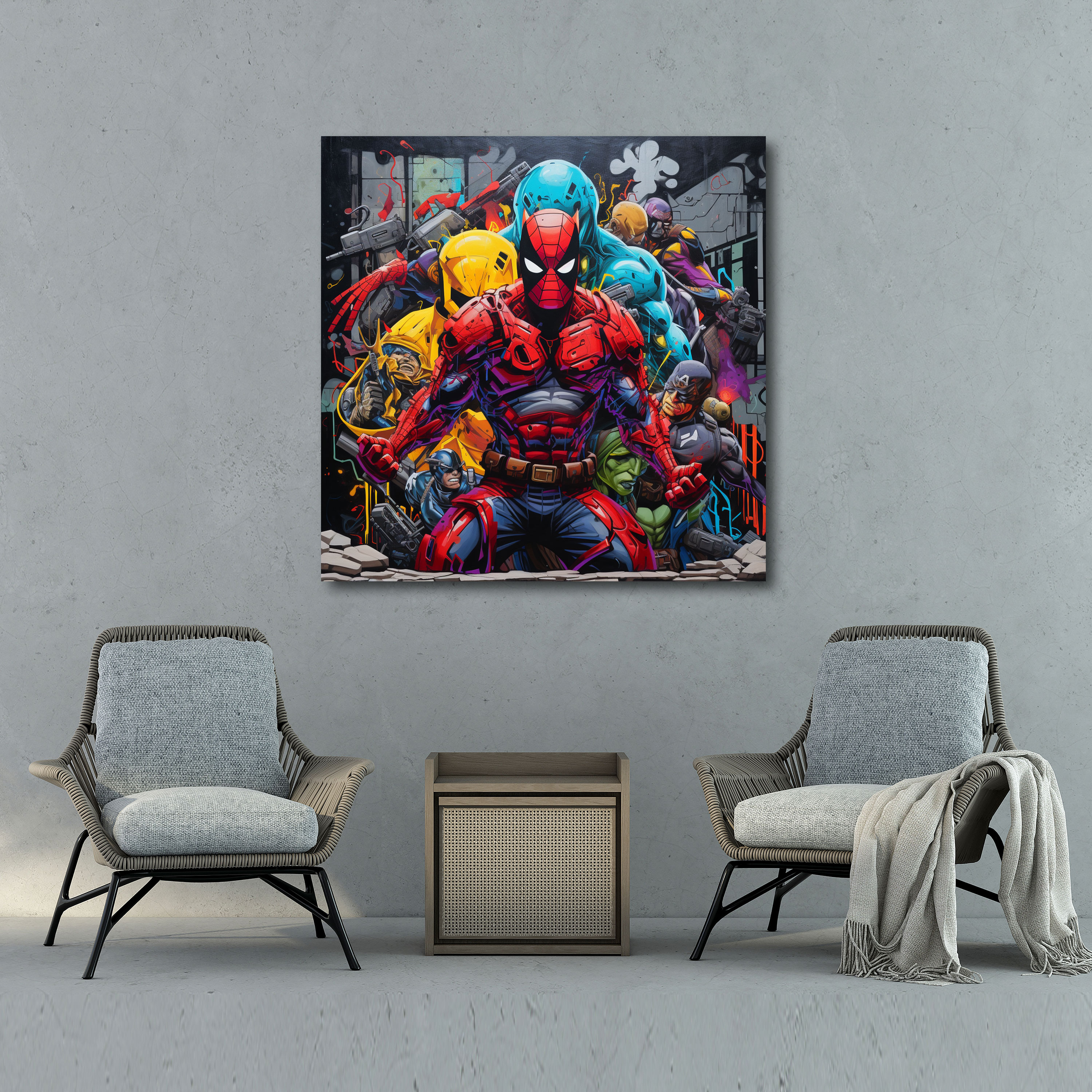 Marvel Wall Decoration - Vibrant Superheroes Graffiti - Marvel, Superheroes, Graffiti Artwork, Canvas Print