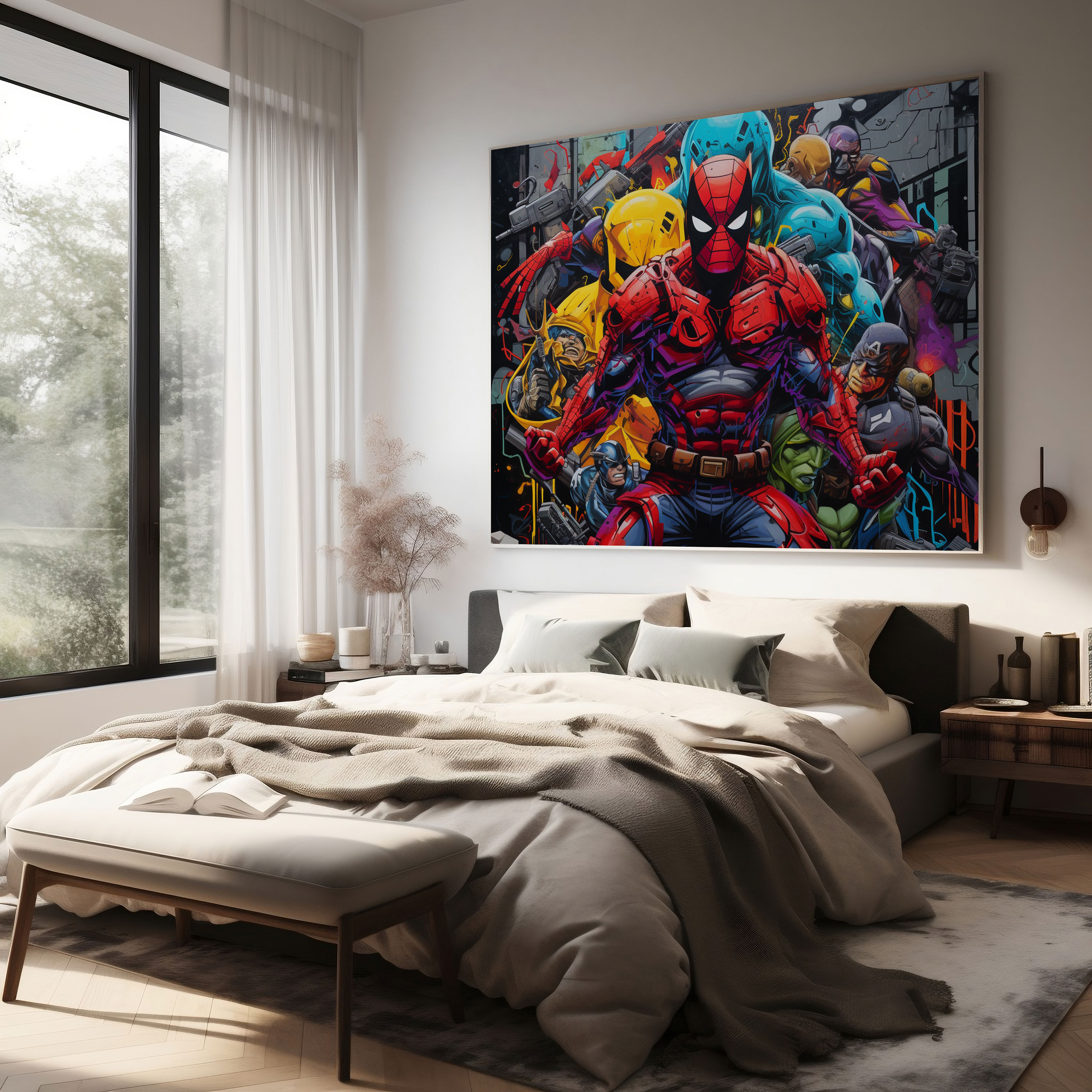 Marvel Wall Decoration - Vibrant Superheroes Graffiti - Marvel, Superheroes, Graffiti Artwork, Canvas Print