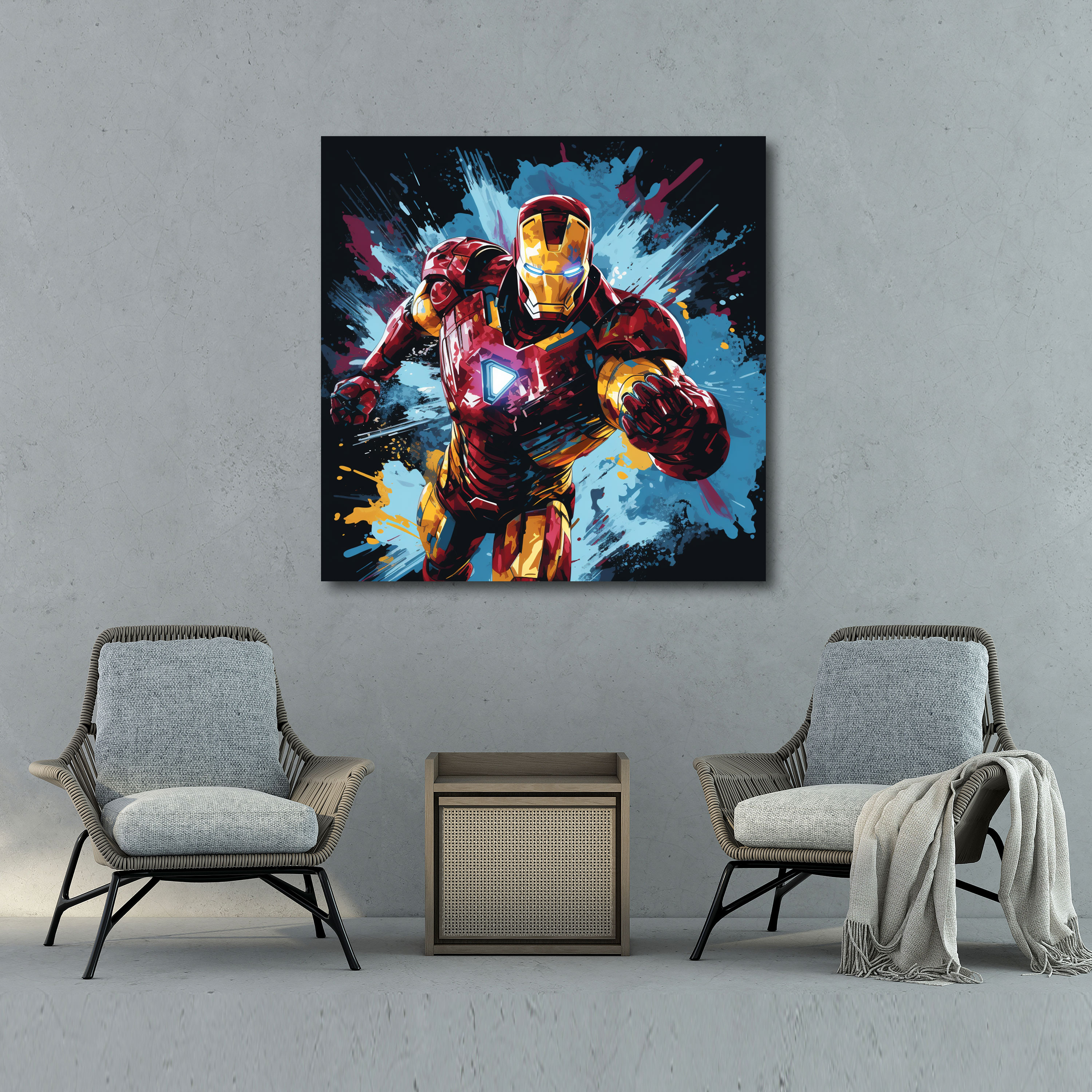 Marvel Canvas Print: Iron Man Action - Marvel, Canvas Wall Art, Home Decoration, Action Pose