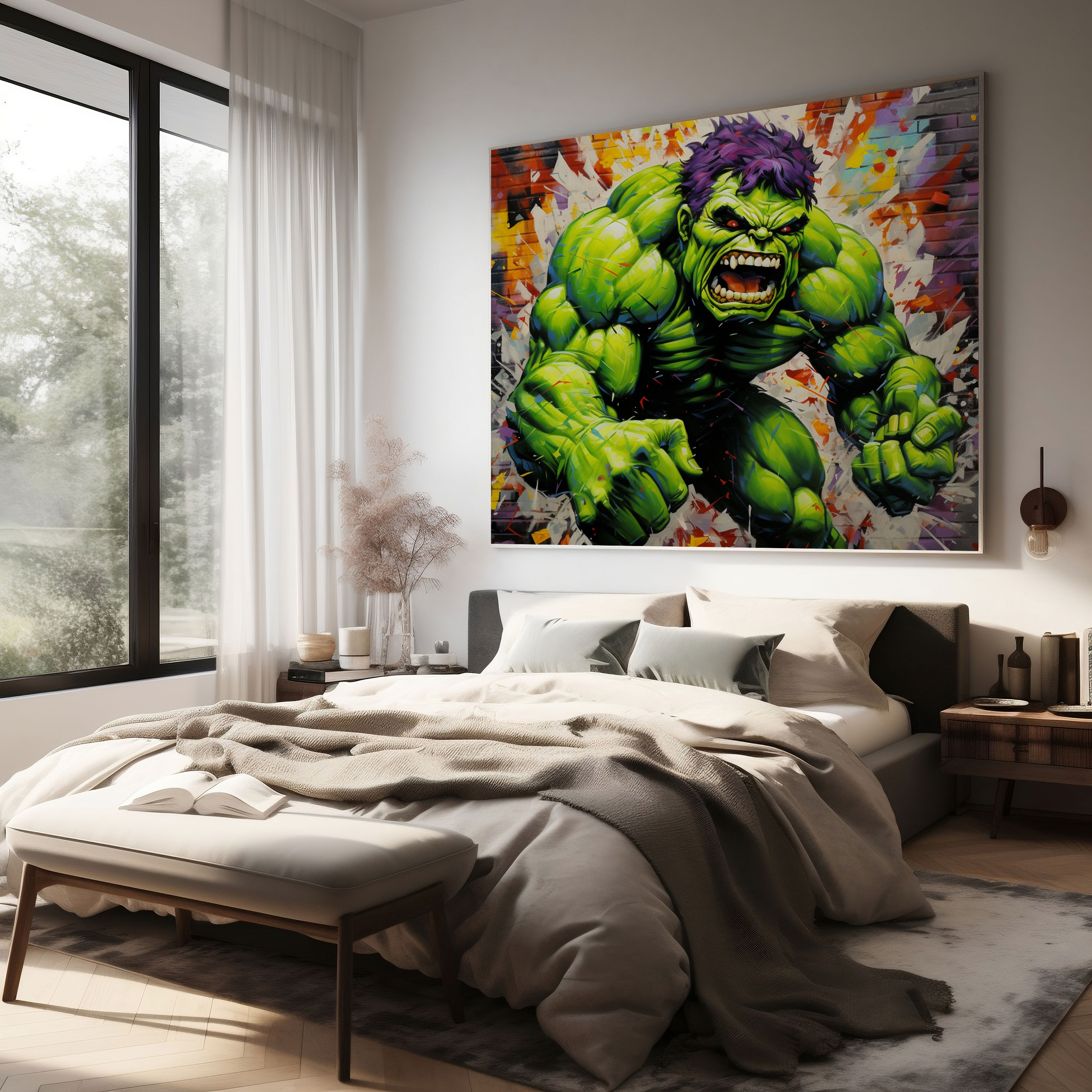 Marvel Duvar Sanatı: Hulk Graffiti - Marvel Kanvas Tablo Hulk Şehir Hissi