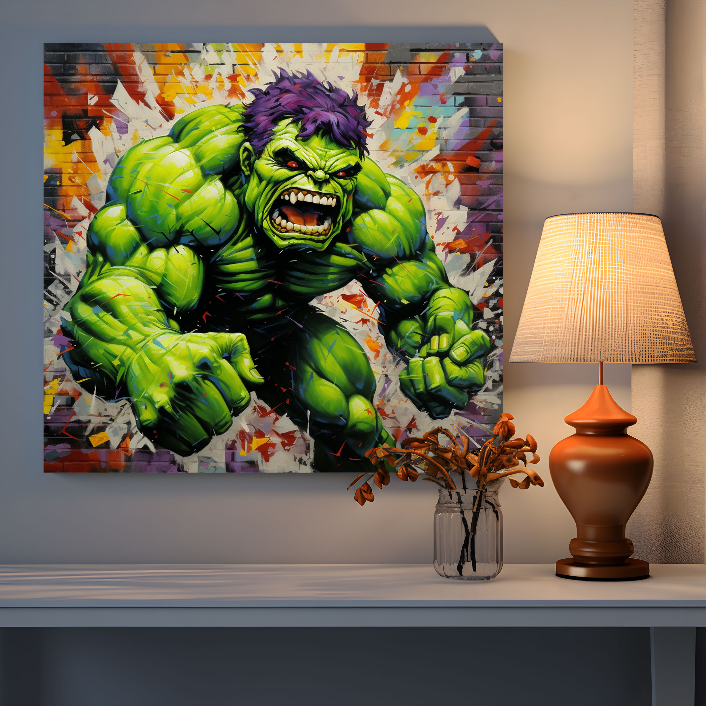 Marvel Duvar Sanatı: Hulk Graffiti - Marvel Kanvas Tablo Hulk Şehir Hissi