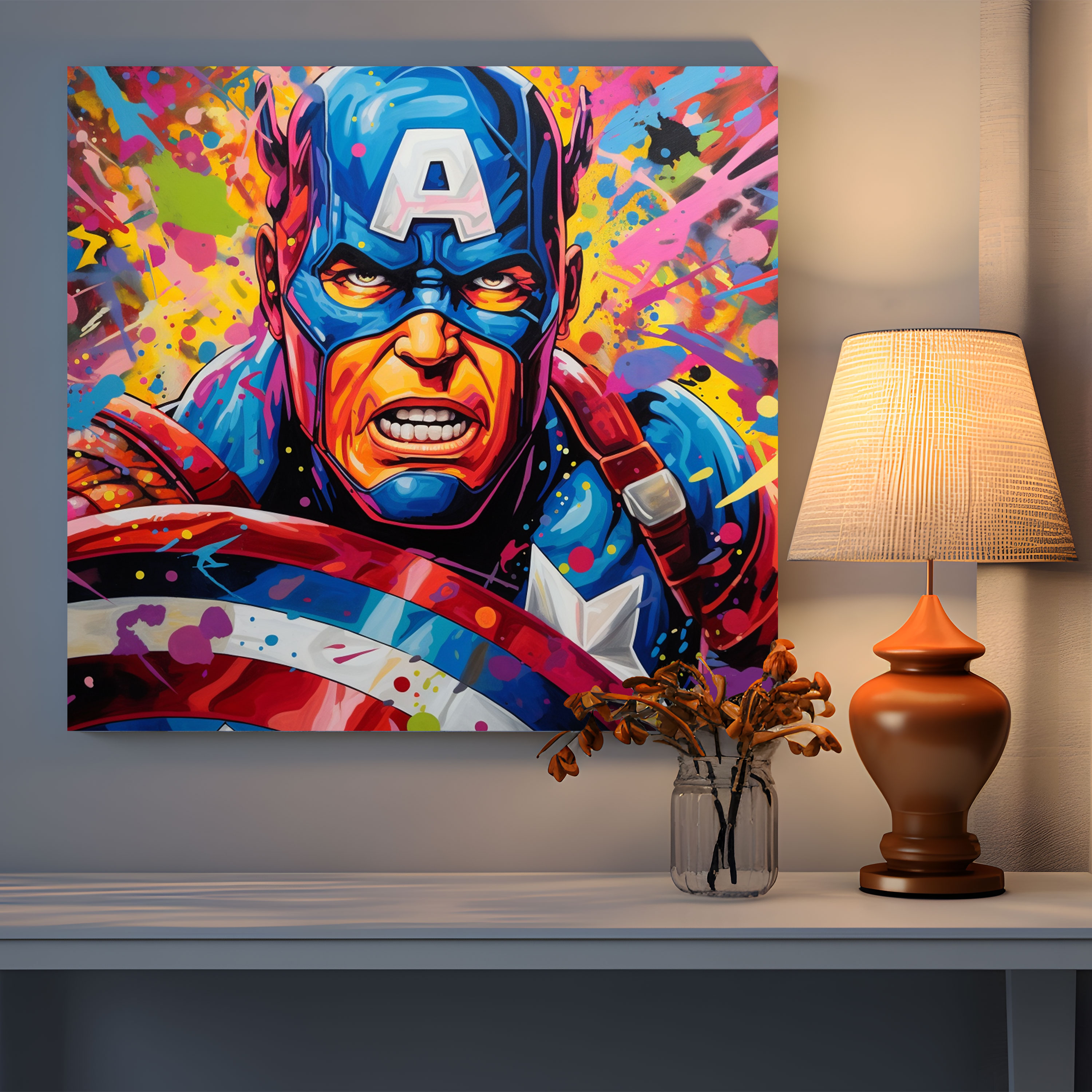 Marvel Duvar Dekorasyonu - Marvel Kanvas Tablo Sanatı Pop Art Patlaması İkonik Karakterler