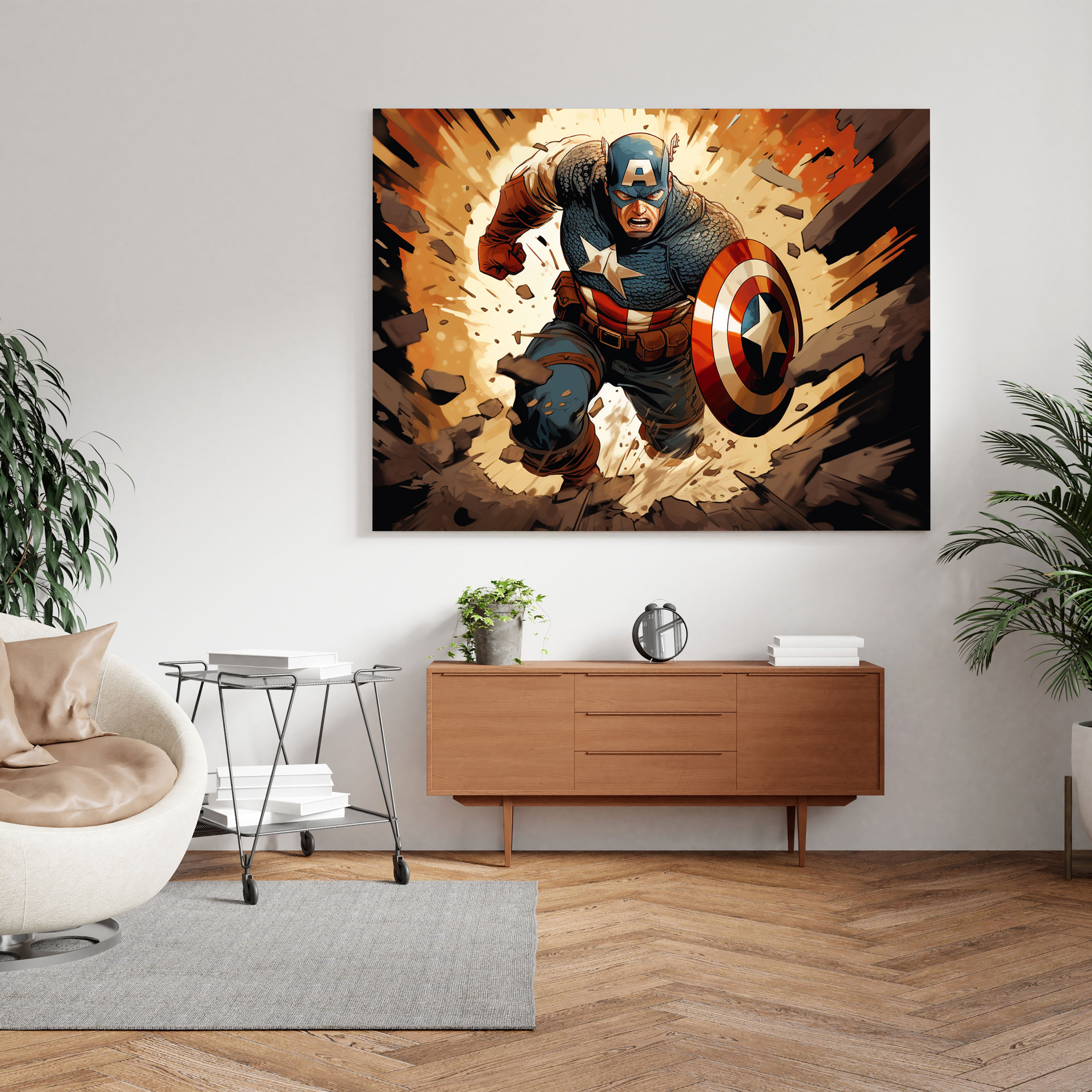 Marvel Duvar Sanatı - Çizgi Roman Kaptan Amerika Kanvas Tablo - Heyecan Duvar Sanatı