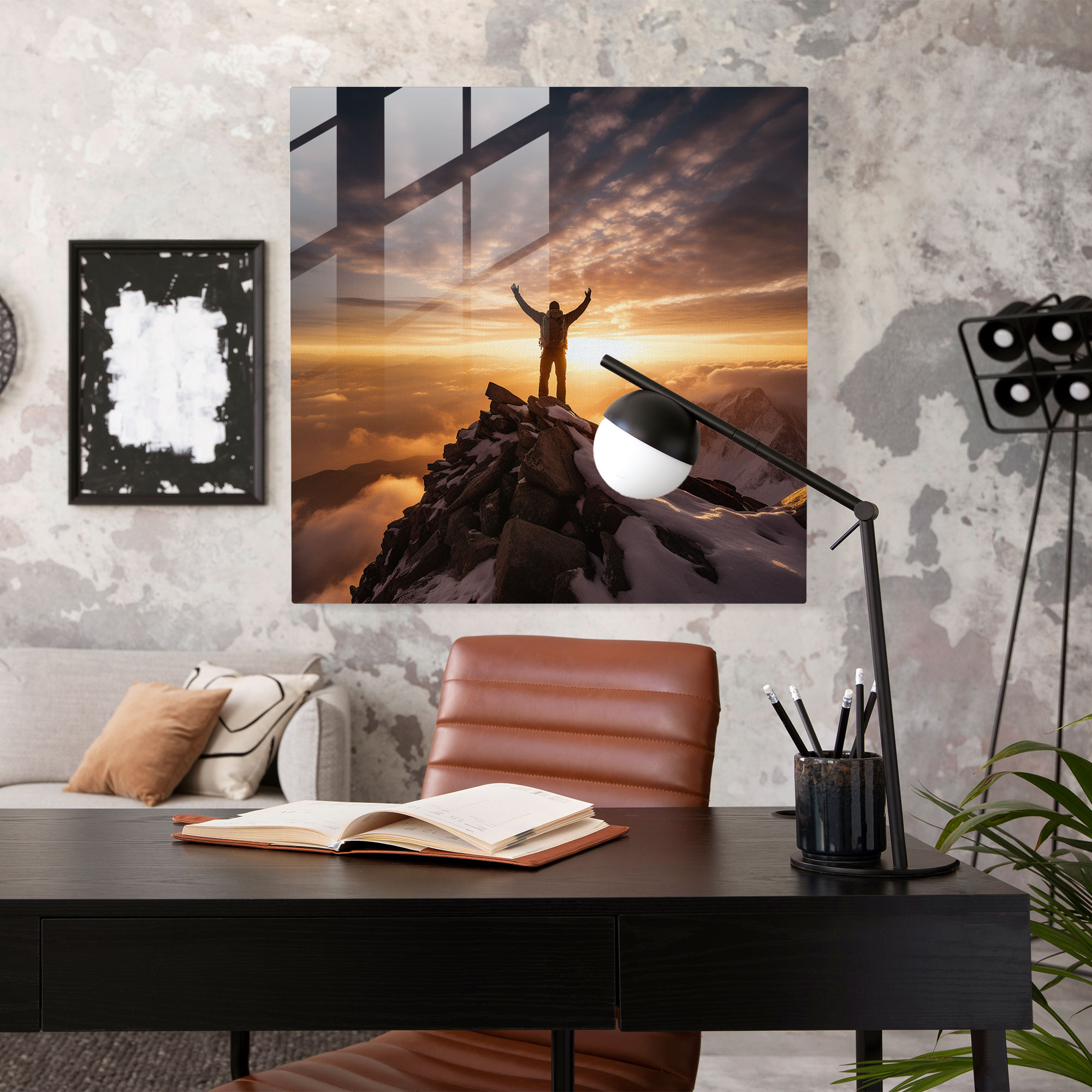 Motivational Home Decoration - Motivational, Perseverance, Mountain Summit, Glass Print