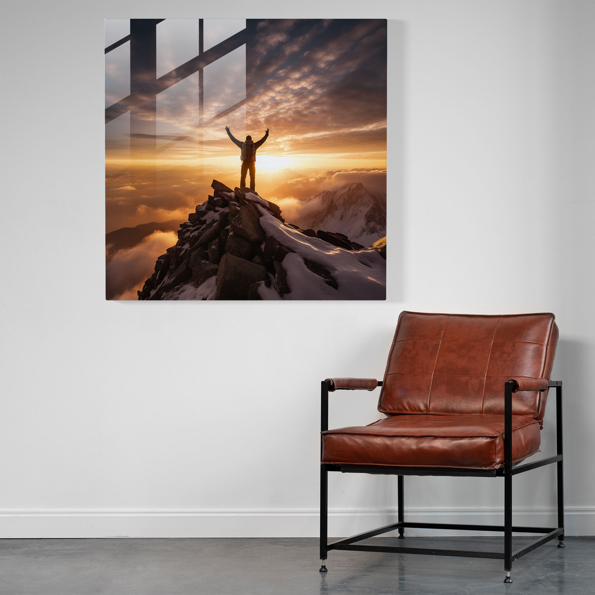 Motivational Home Decoration - Motivational, Perseverance, Mountain Summit, Glass Print
