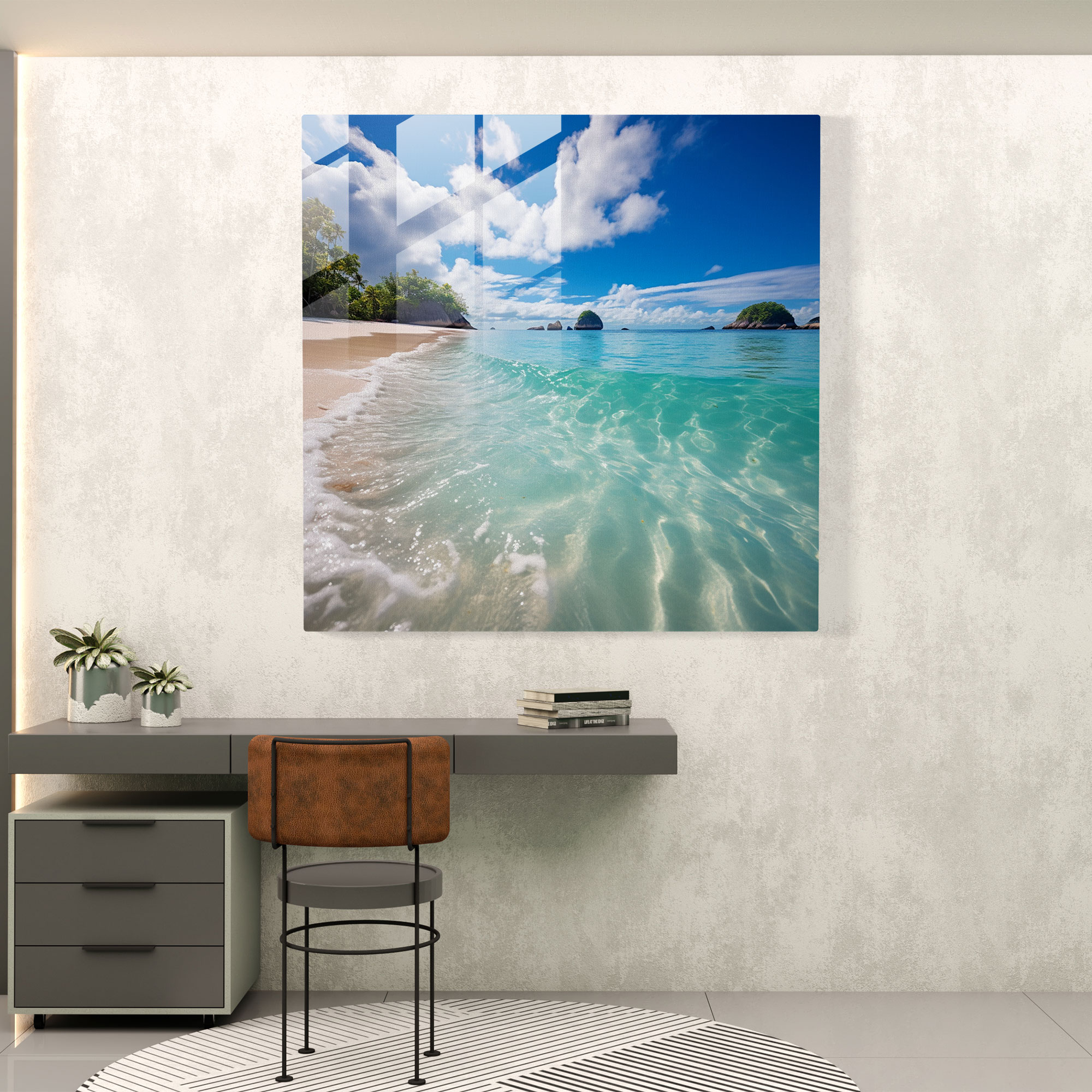 Motivational Glass Wall Art - Serene Beach View - Motivational, Glass Print, Tranquility, Coastal